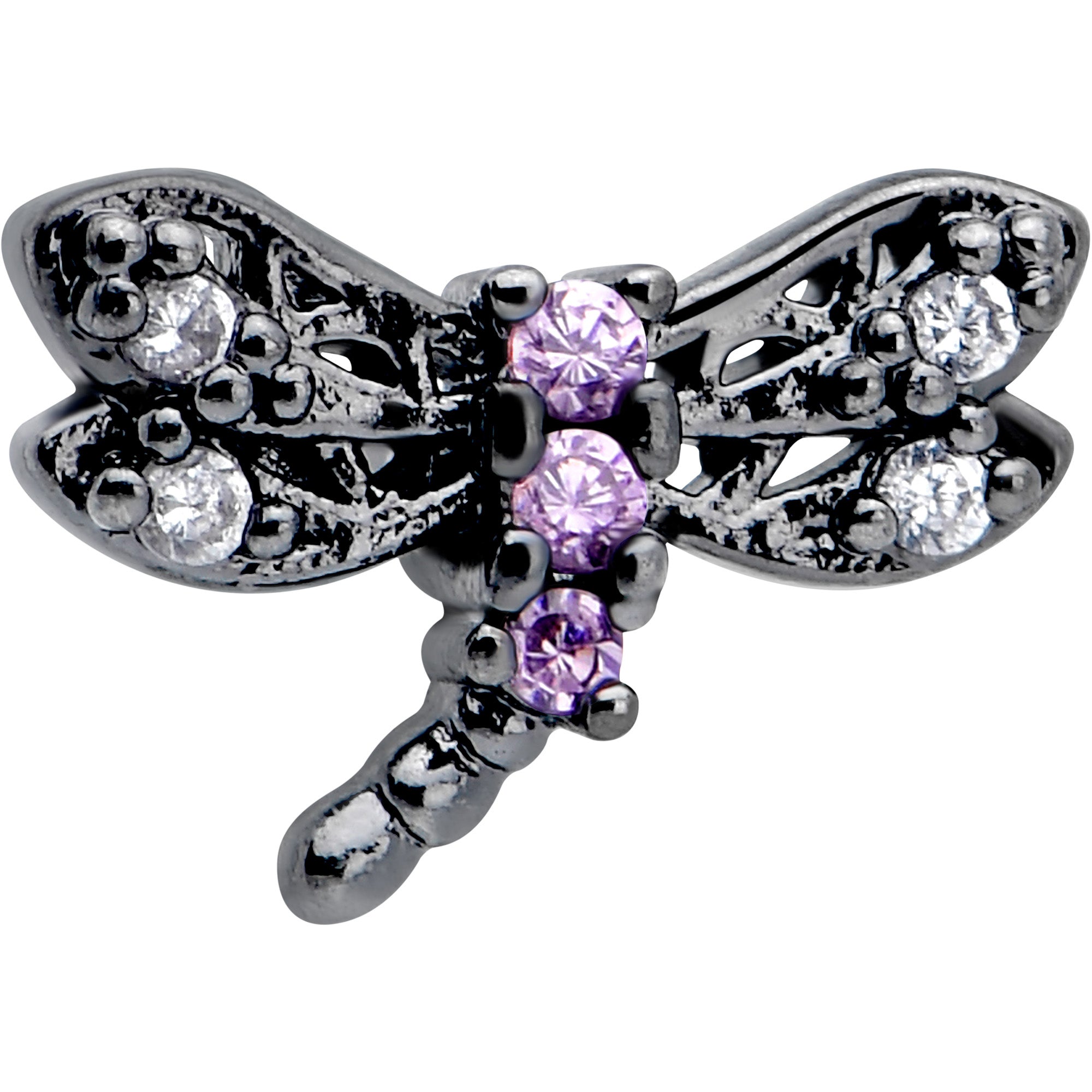 7mm Purple CZ Black Dragonfly L Shape Nose Ring for Piercings