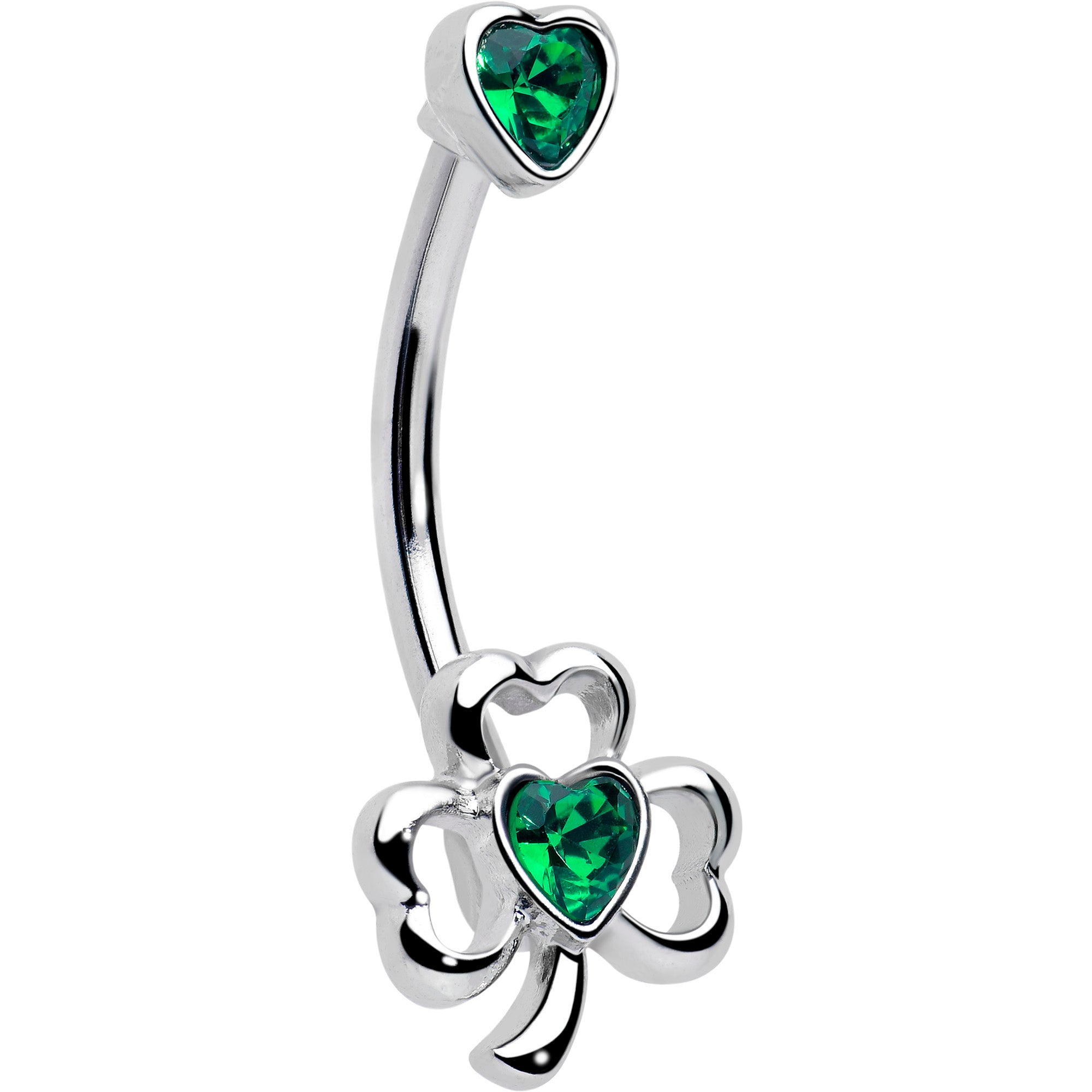 Green Gem Heart Shamrock Belly Ring