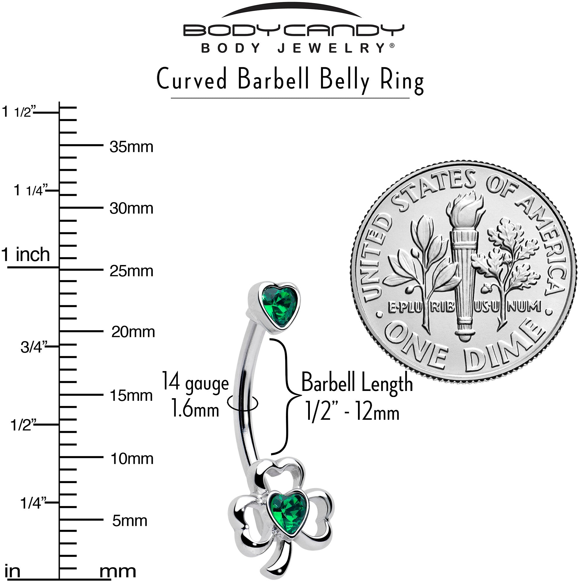 Shamrock Green Gem Heart Belly Ring