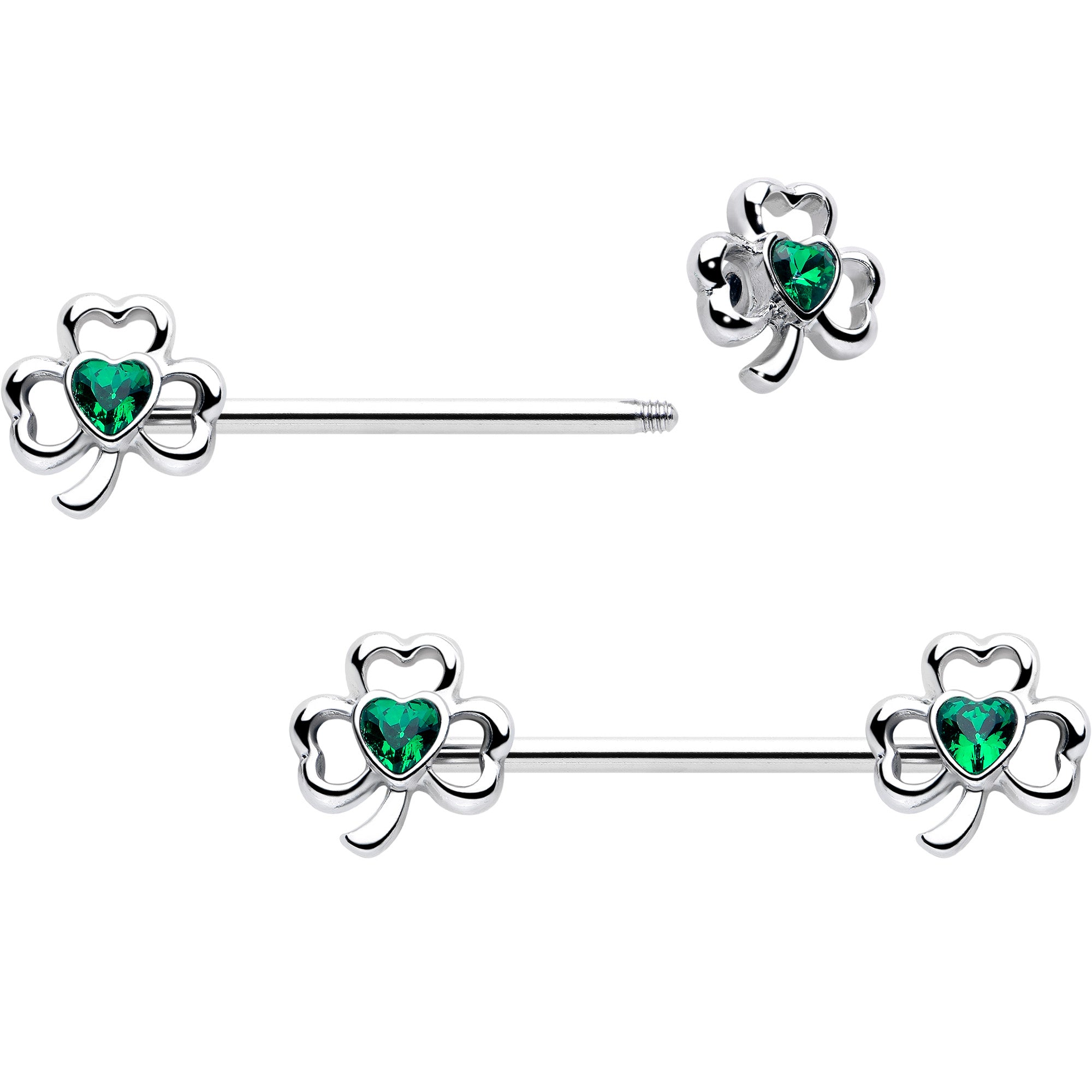 Green Gem Heart Shamrock St Patricks Nipple Rings