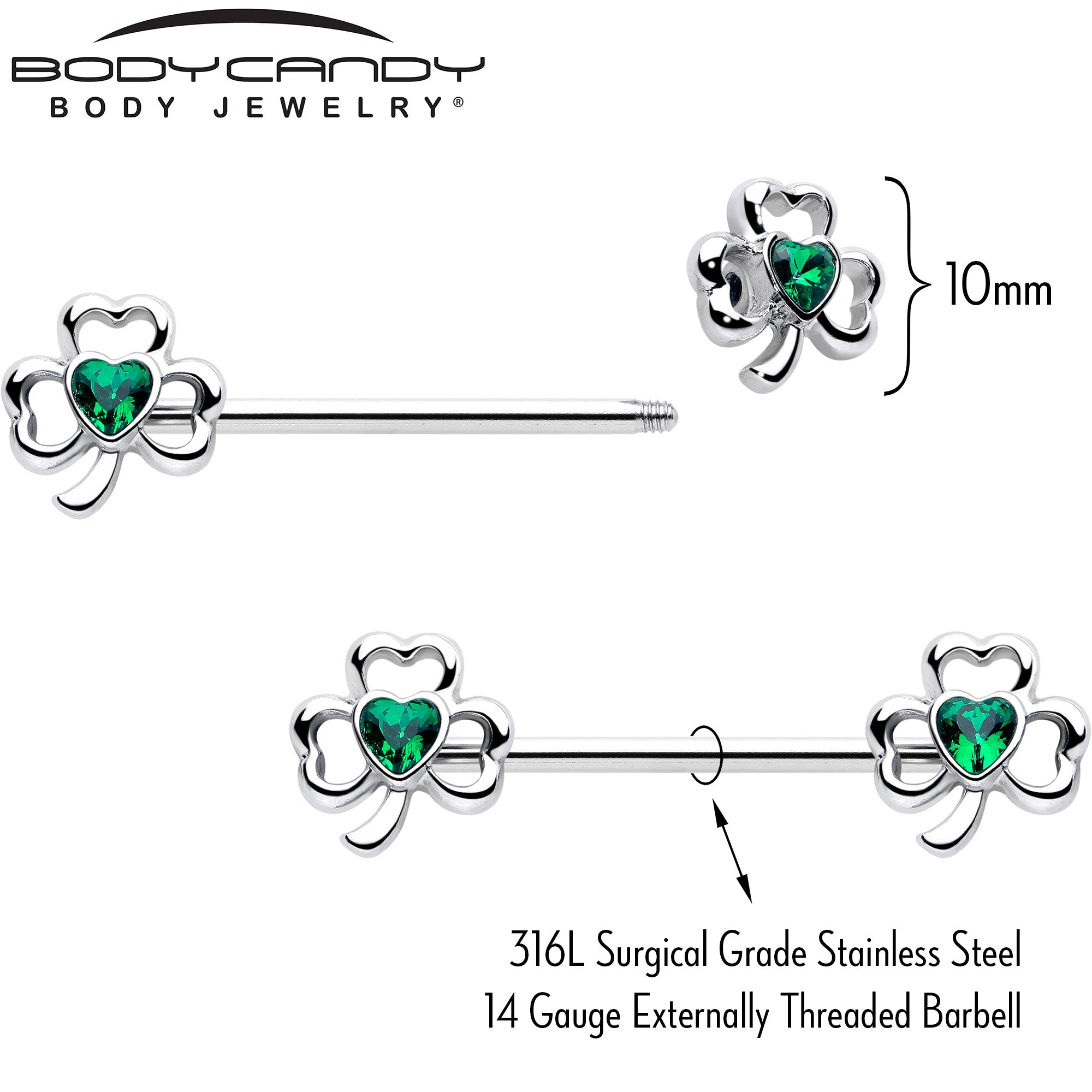 14 Gauge St Patricks Day Shamrock Nipple Rings