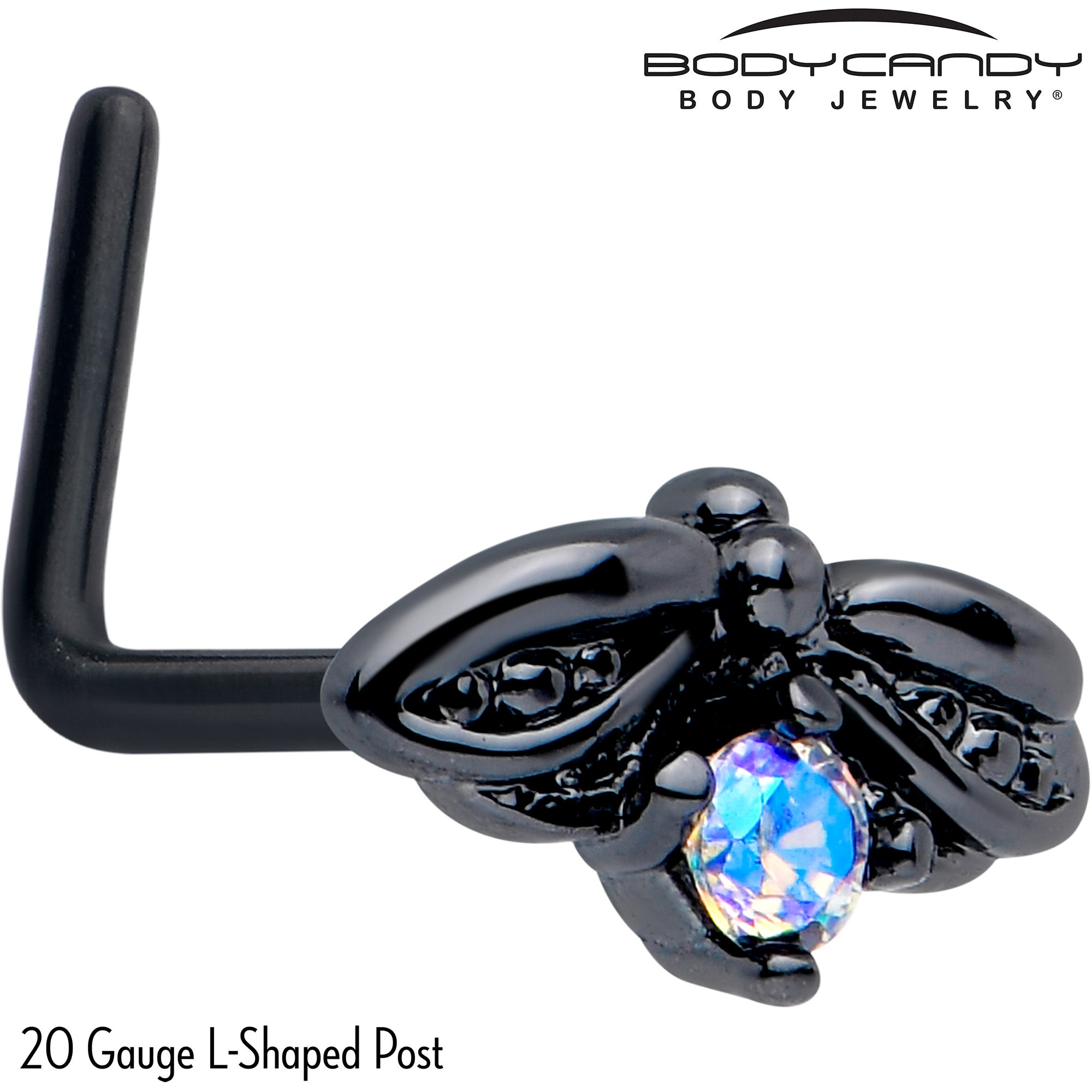 20 Gauge Aurora Gem Black Beauty Bug L Shape Nose Ring 7mm