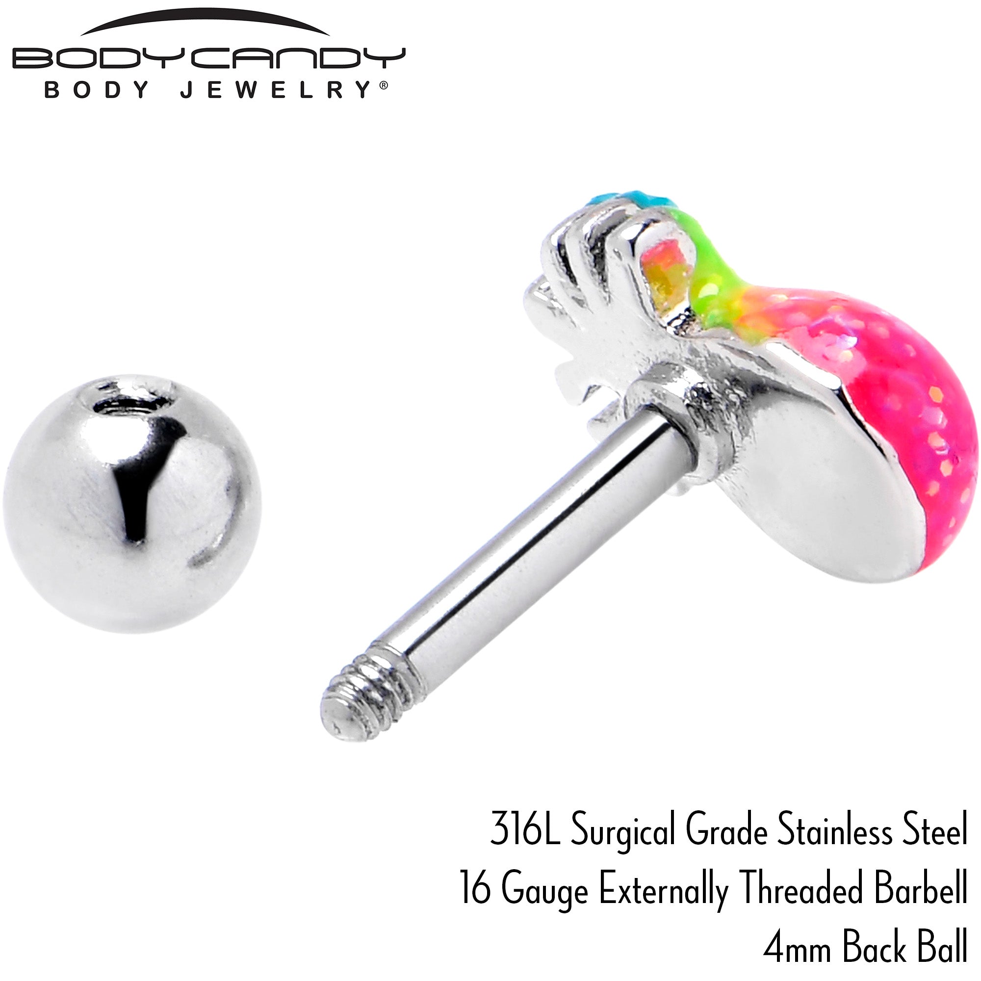 16 Gauge 1/4 Hot Tropical Pineapple Cartilage Tragus Earring