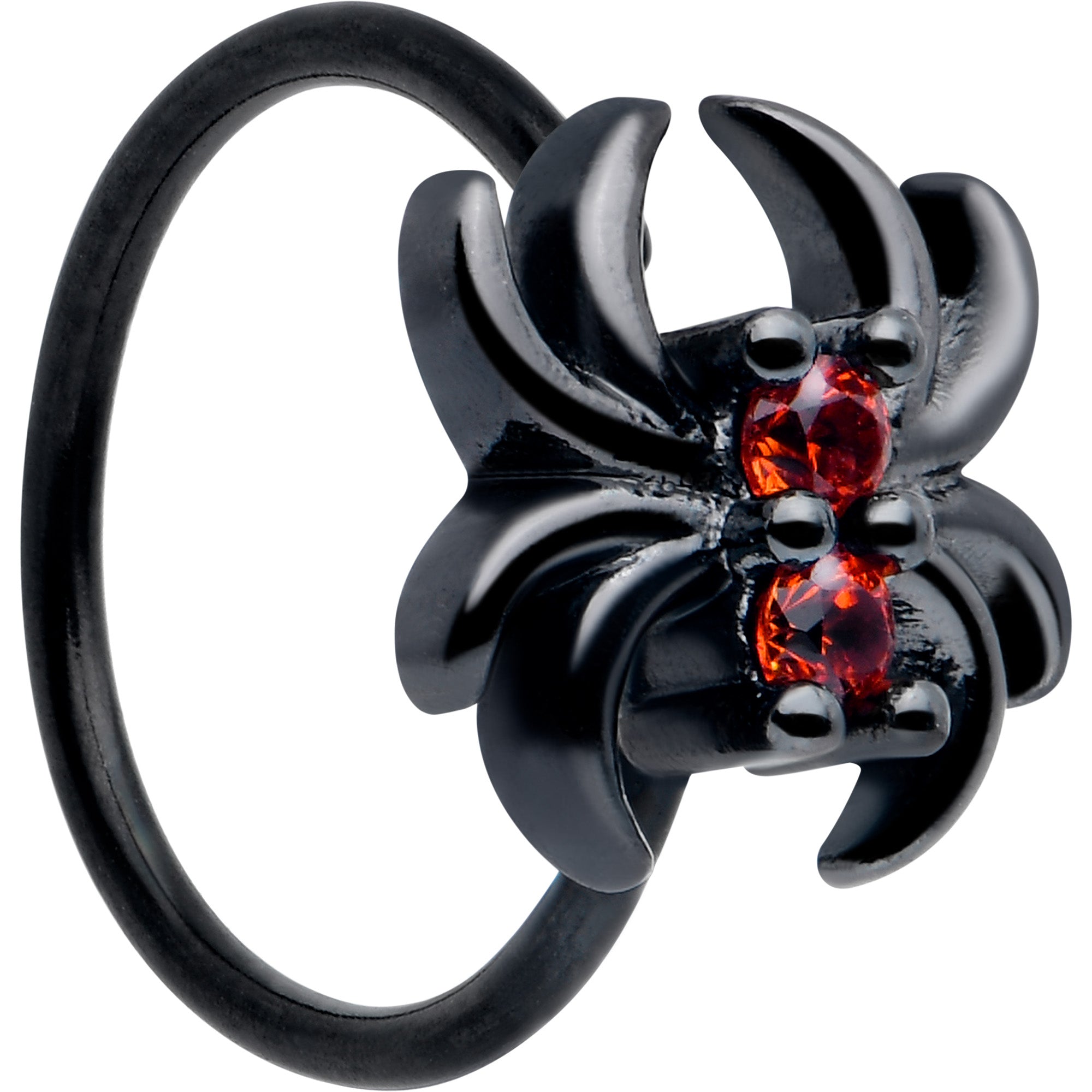 20 Gauge 5/16 Red CZ Gem Black Sleek Spider Nose Hoop