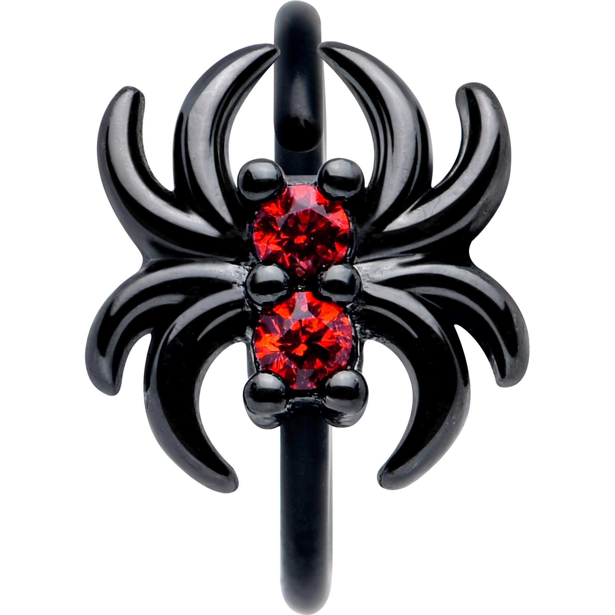 20 Gauge 5/16 Red CZ Gem Black Spider Nose Ring