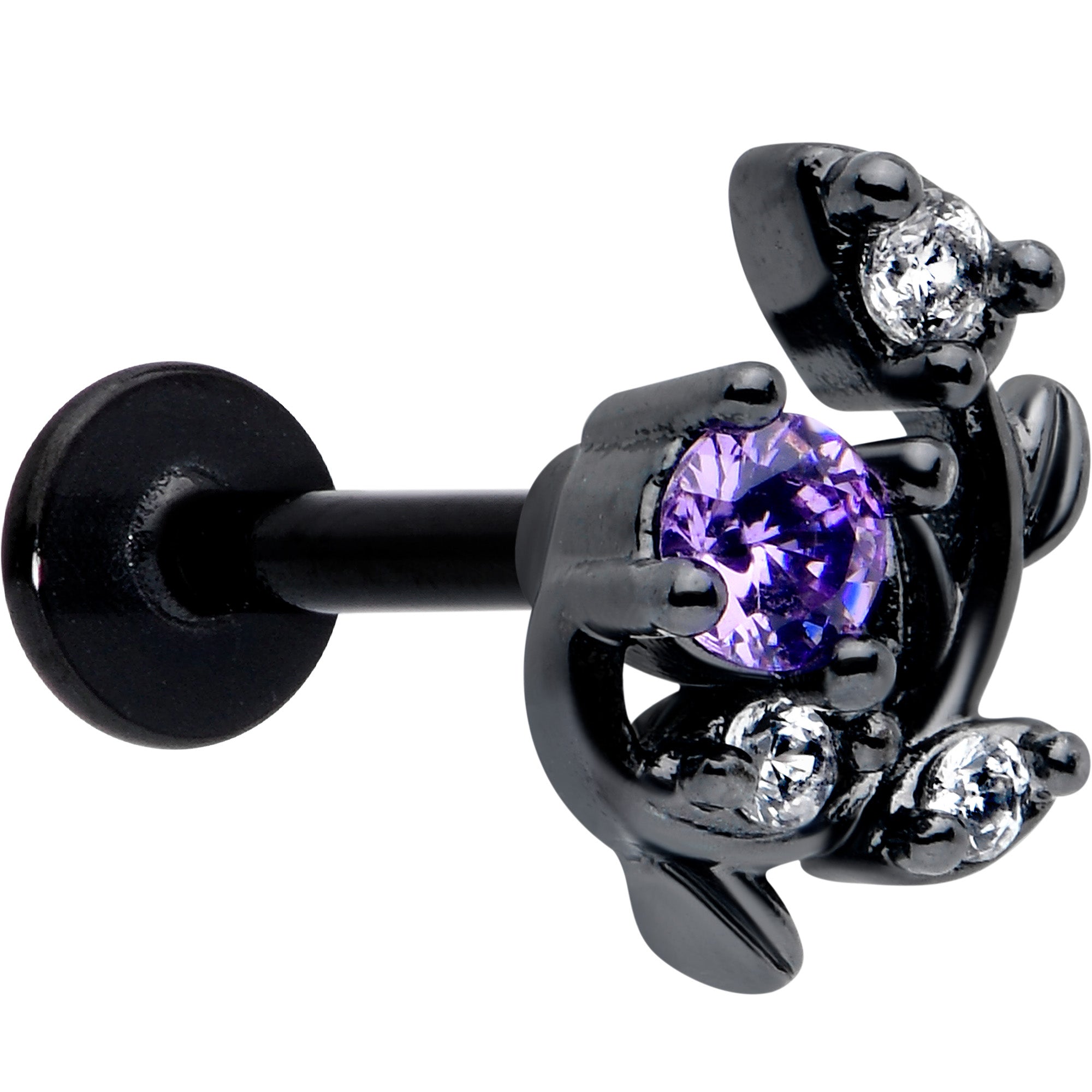 16 Gauge 5/16 Purple Clear Gem Black Twining Vine Labret Monroe Tragus