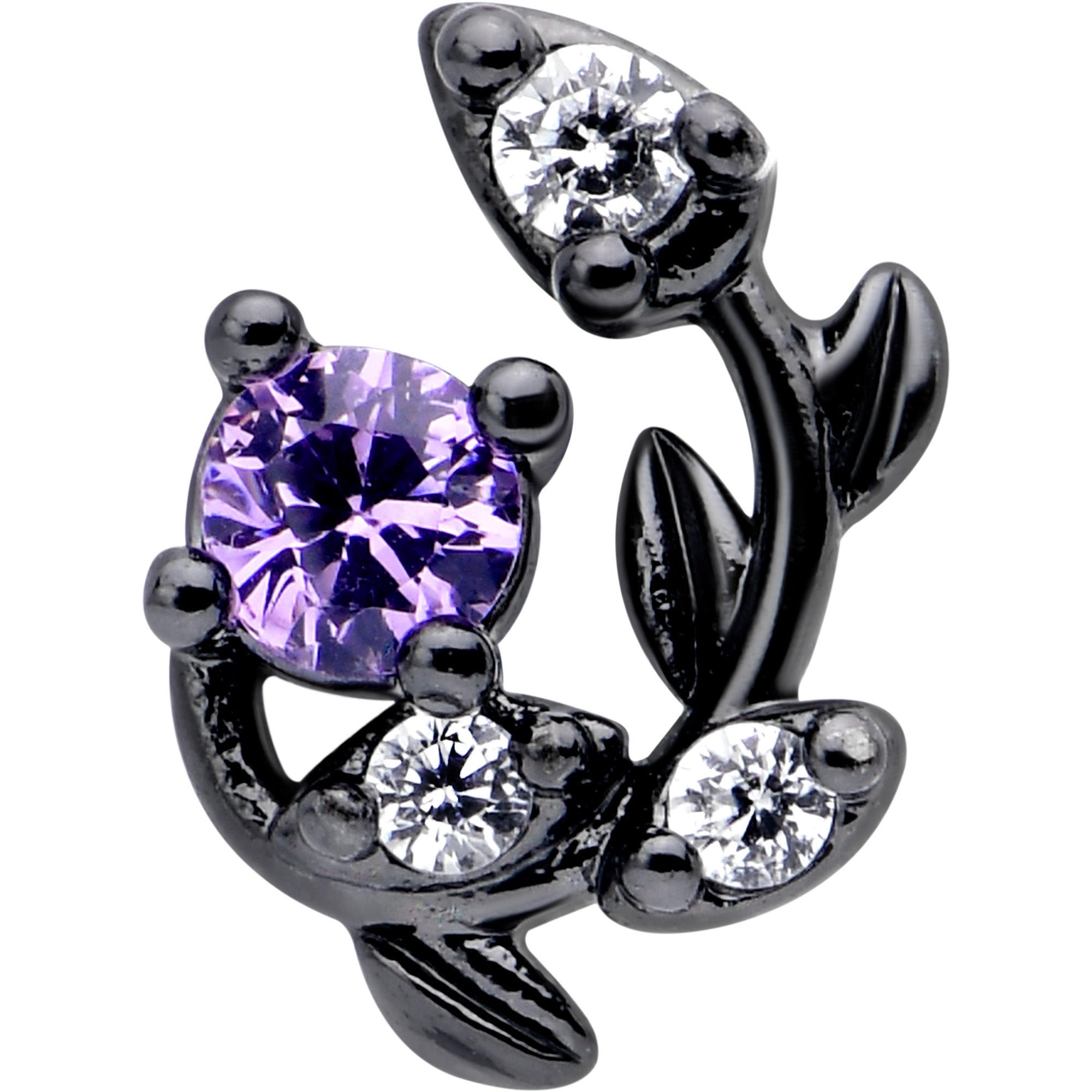 16 Gauge 5/16 Black Twining Vine Labret Monroe Tragus with Purple Gem