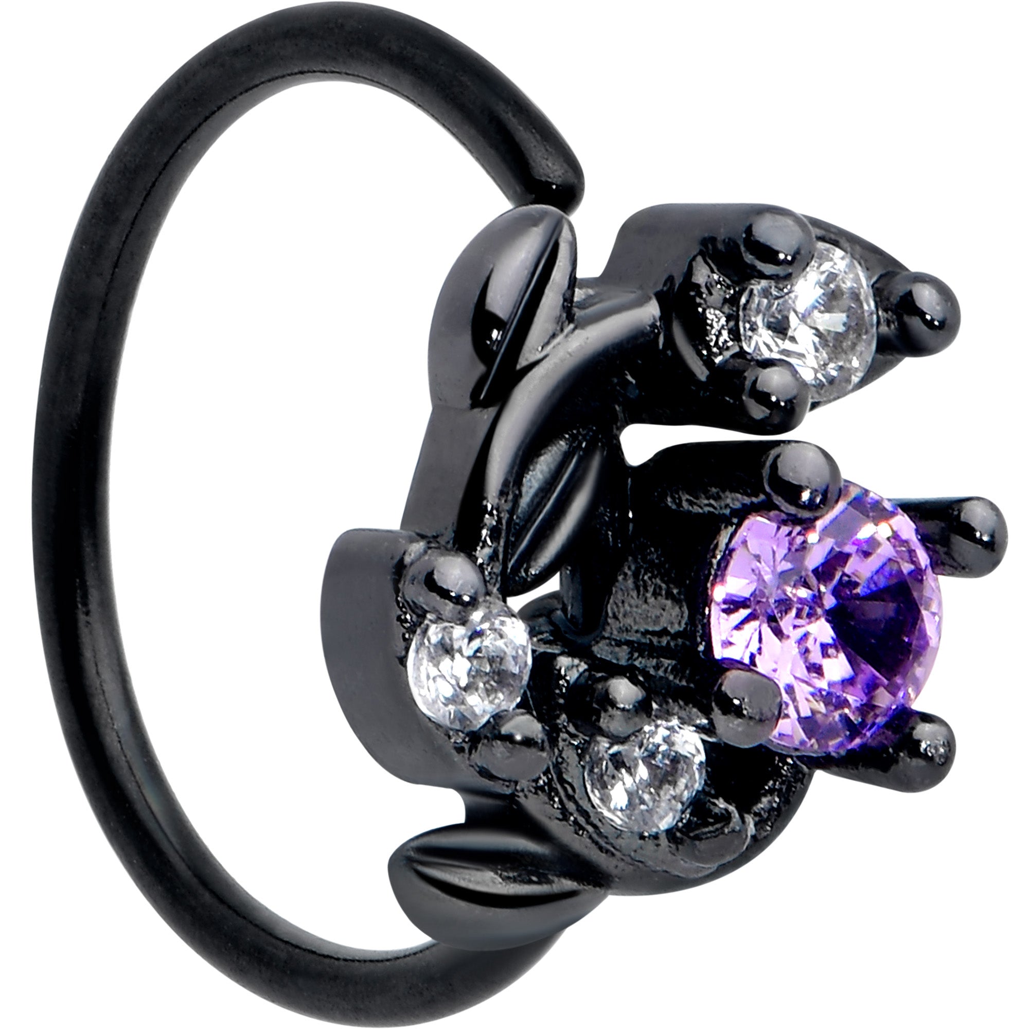 20 Gauge 5/16 Purple Gem Black Twining Vine Nose Hoop