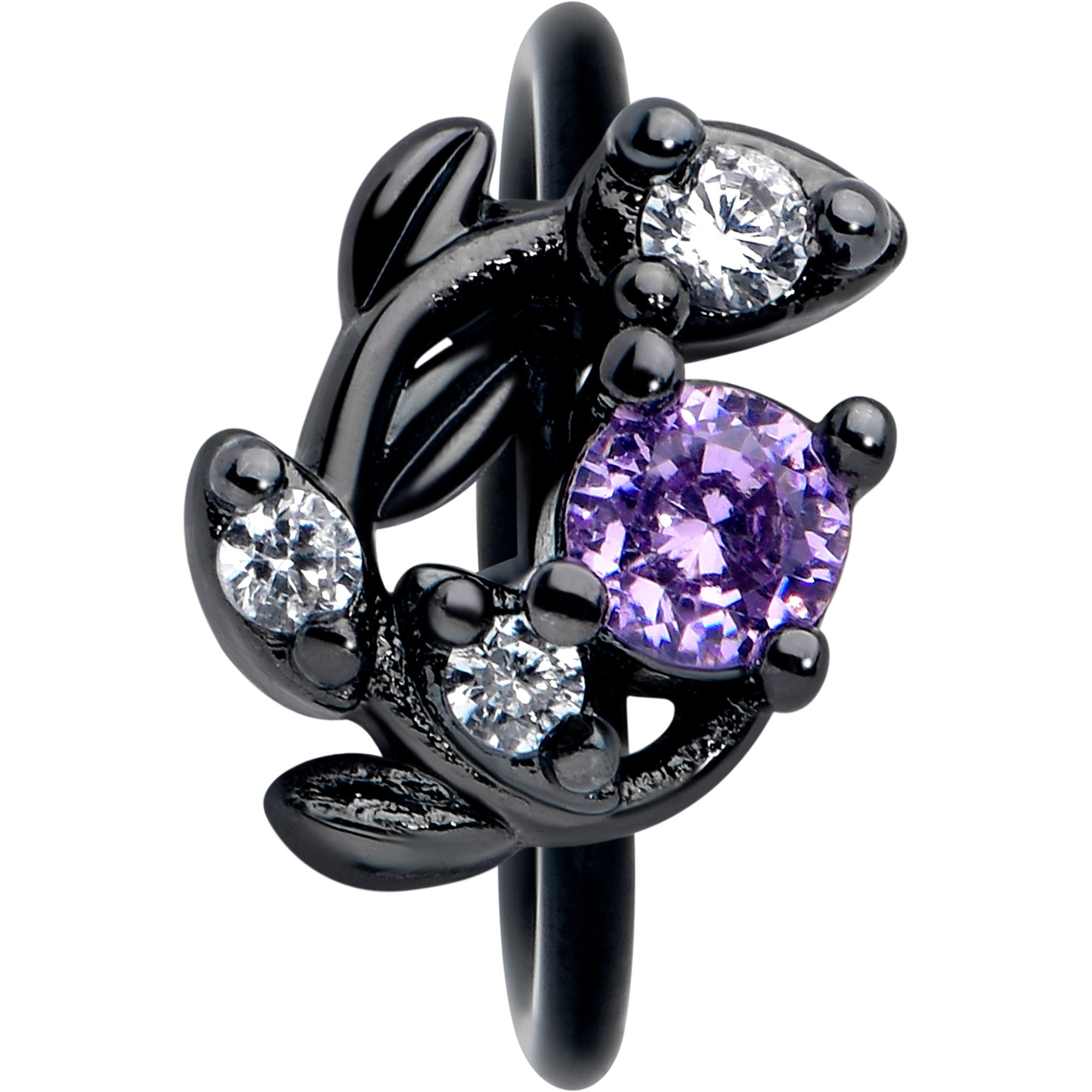 5/16 Purple Gem Black Twining Vine Nose Hoop 20 Gauge