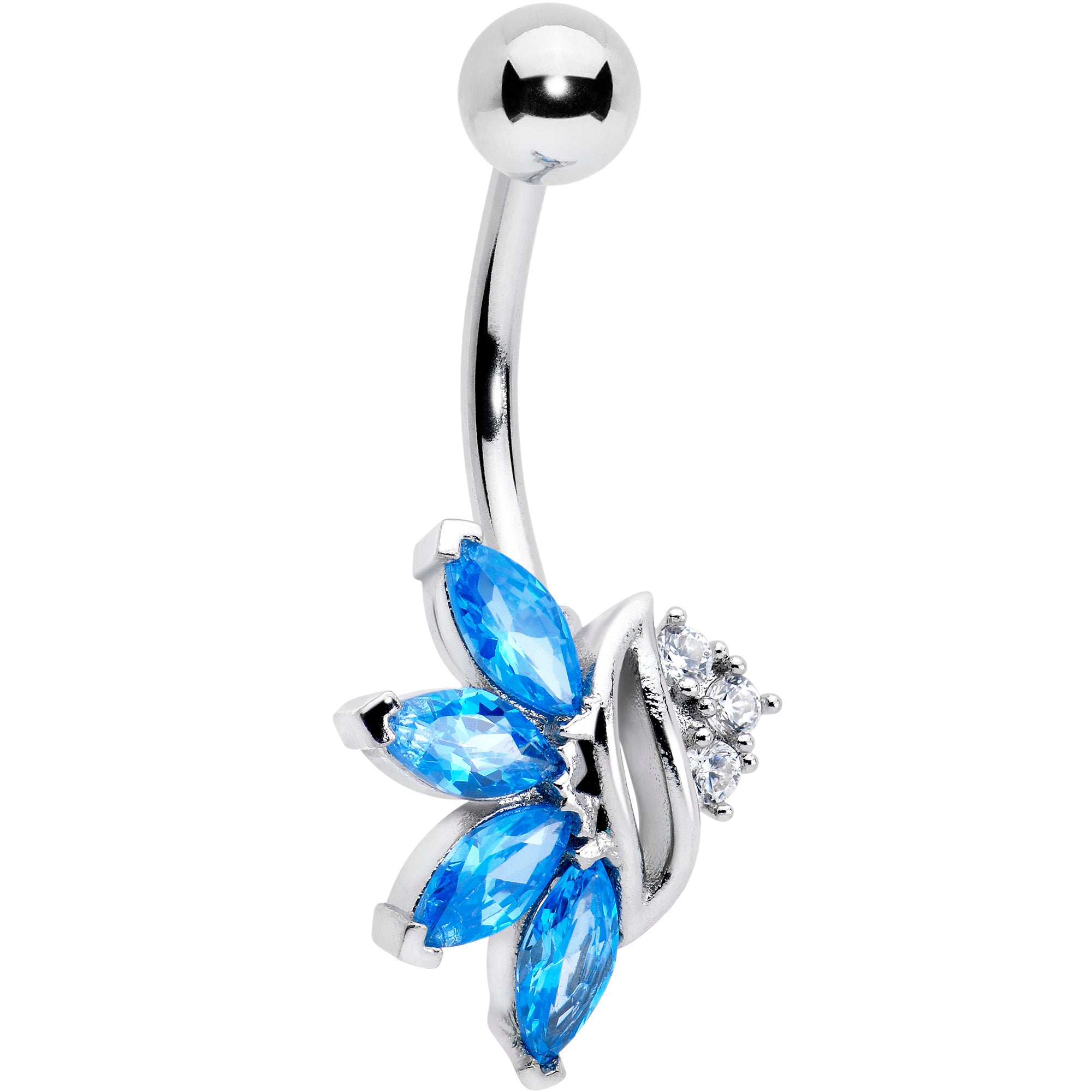 Blue CZ Gem Swirl Fan Belly Ring