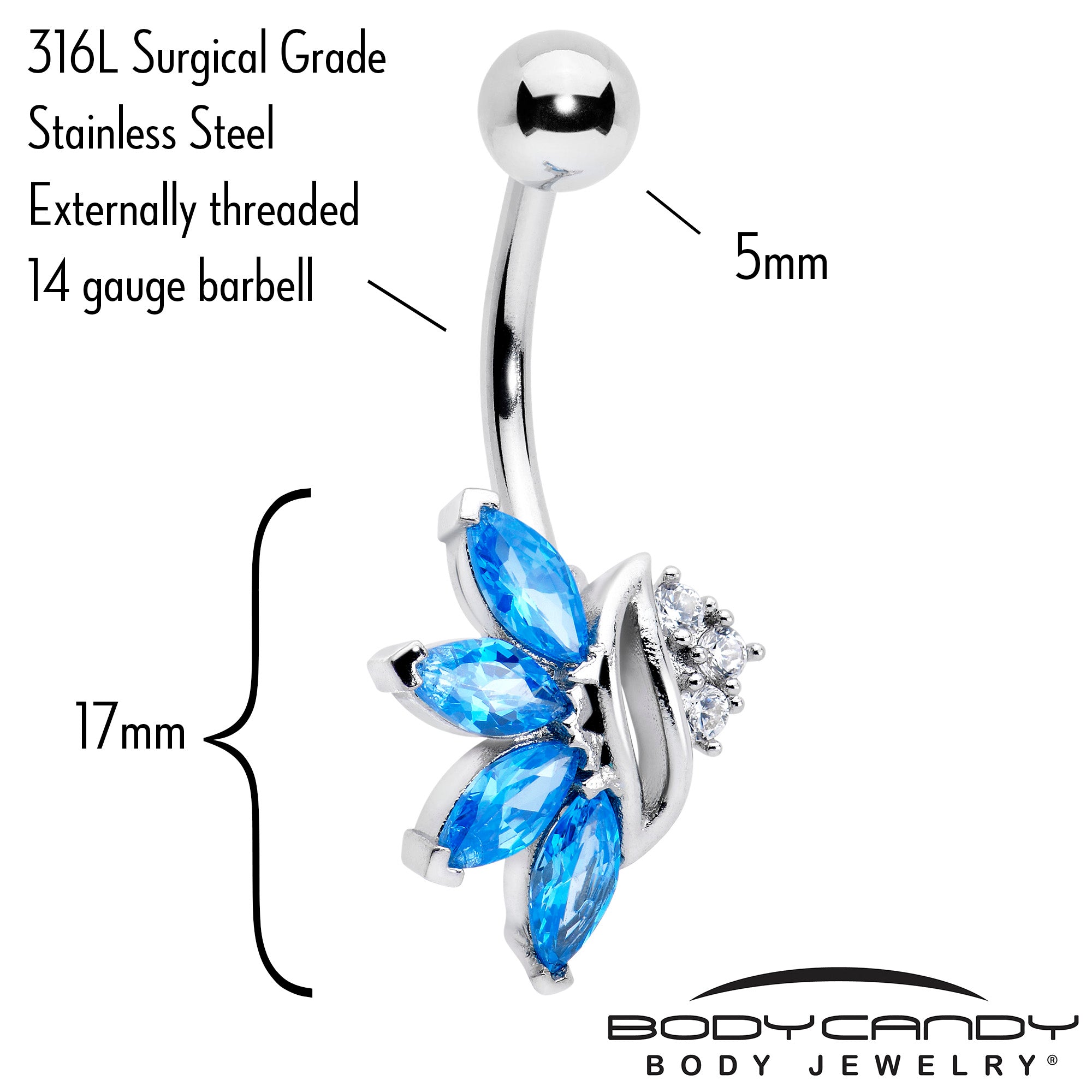 Blue CZ Gem Swirl Fan Belly Ring