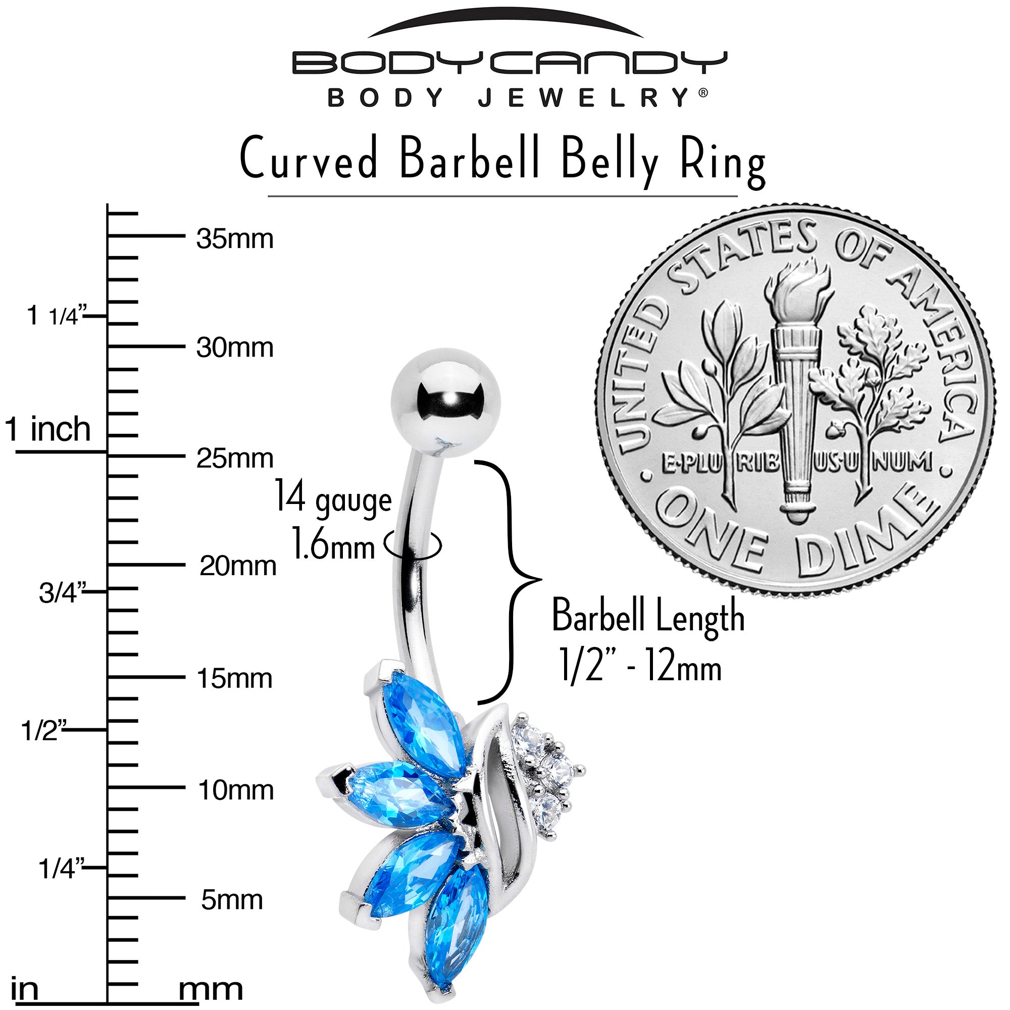 Blue CZ Gem Swirl Fan Belly Ring