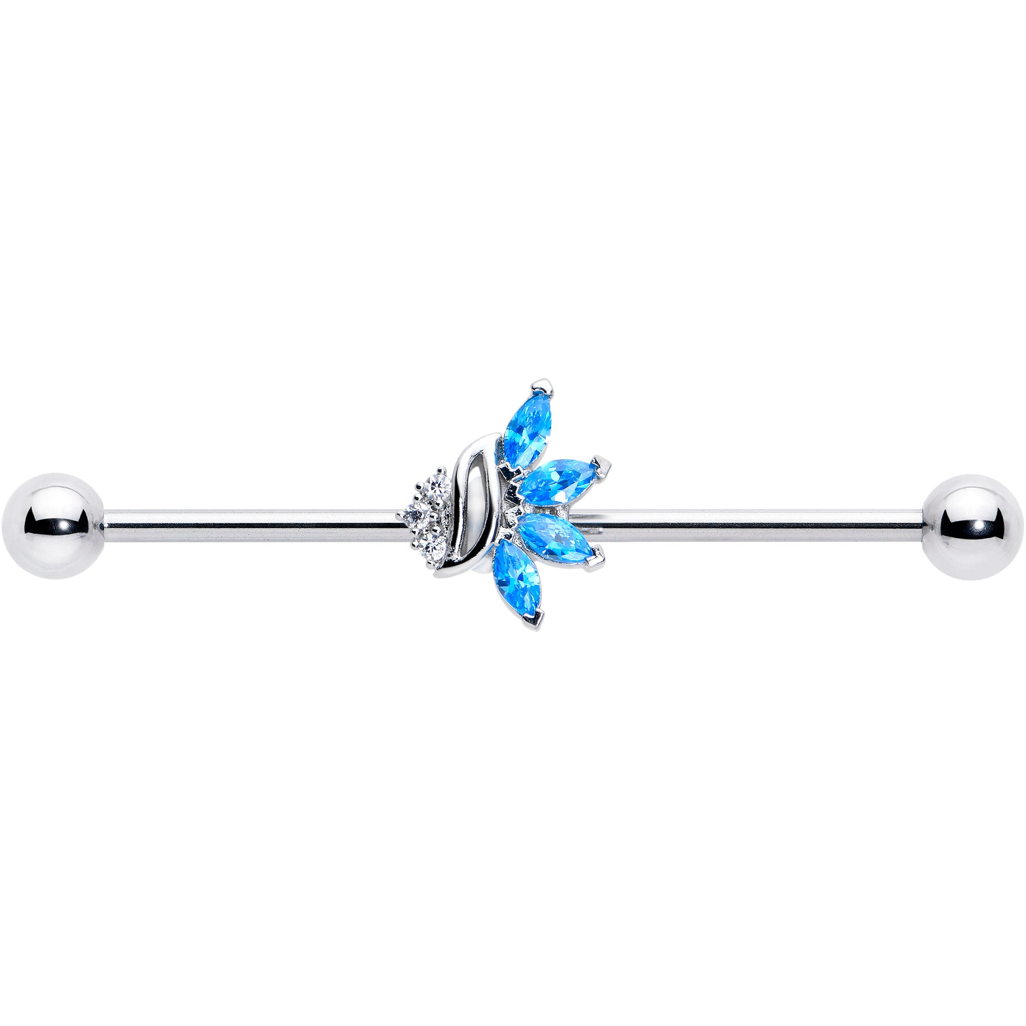 14 Gauge Blue CZ Gem Swirl Fan Industrial Barbell 38mm