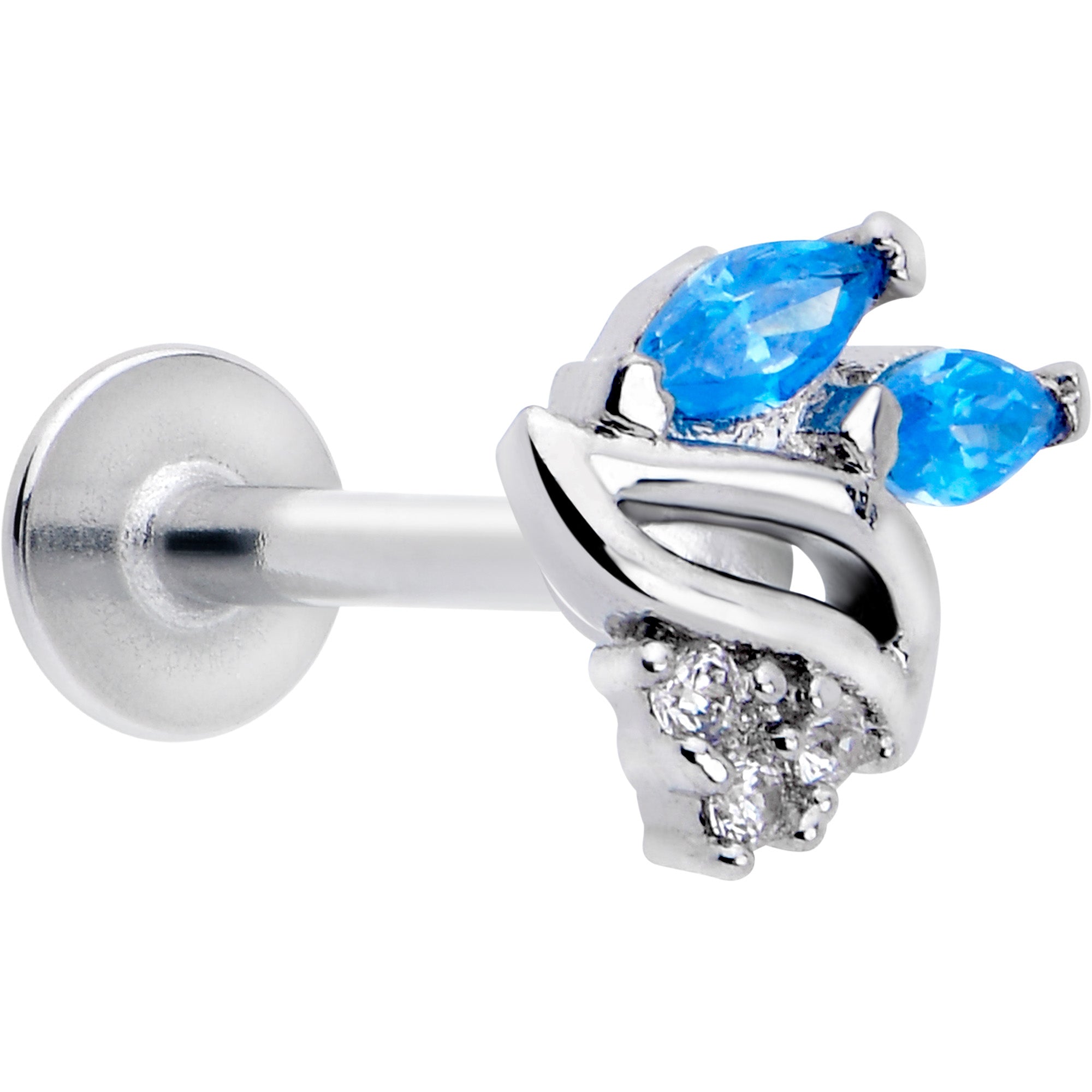 16 Gauge 5/16 Blue CZ Gem Swirl Fan Labret Monroe Tragus