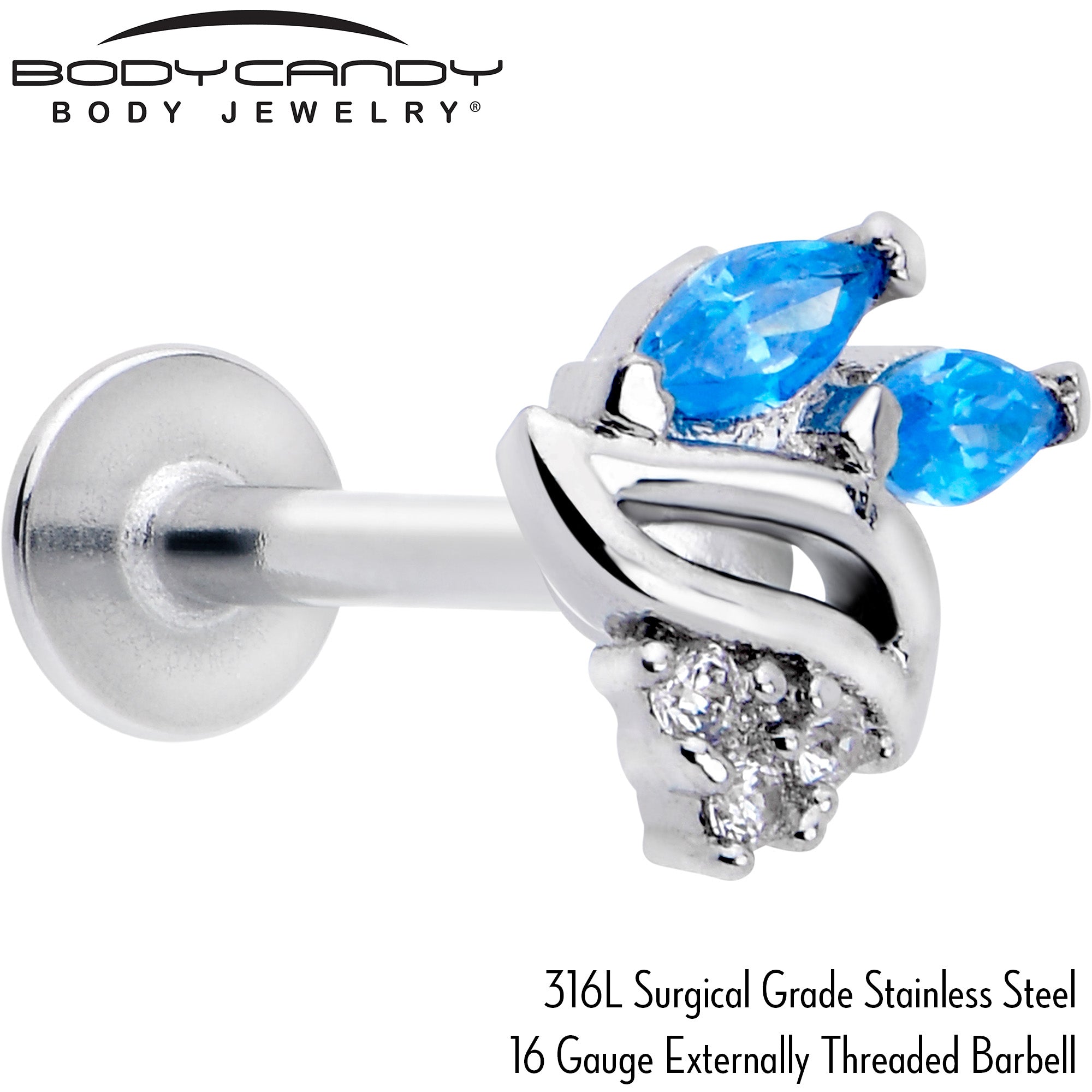 16 Gauge 5/16 Blue CZ Gem Swirl Fan Labret Monroe Tragus