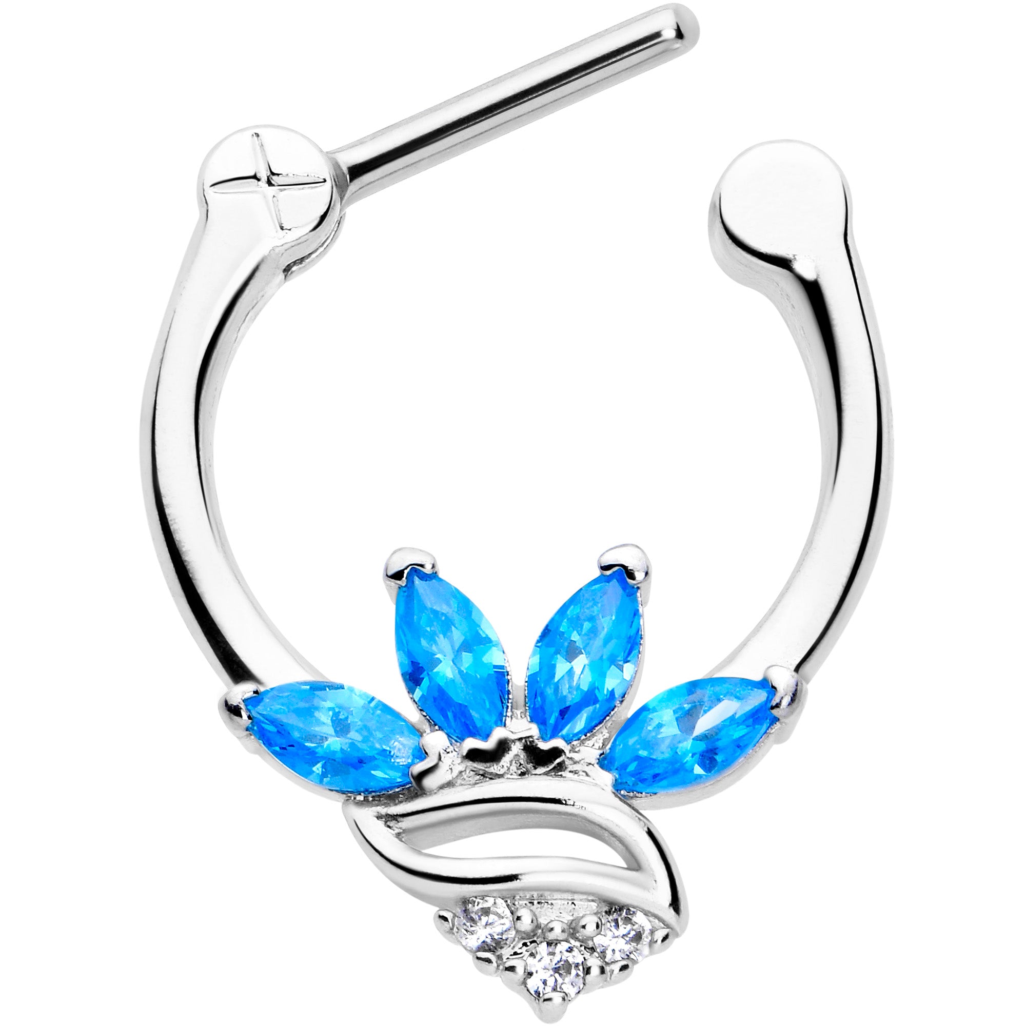 16 Gauge 5/16 Blue CZ Gem Swirl Fan Cartilage Clicker