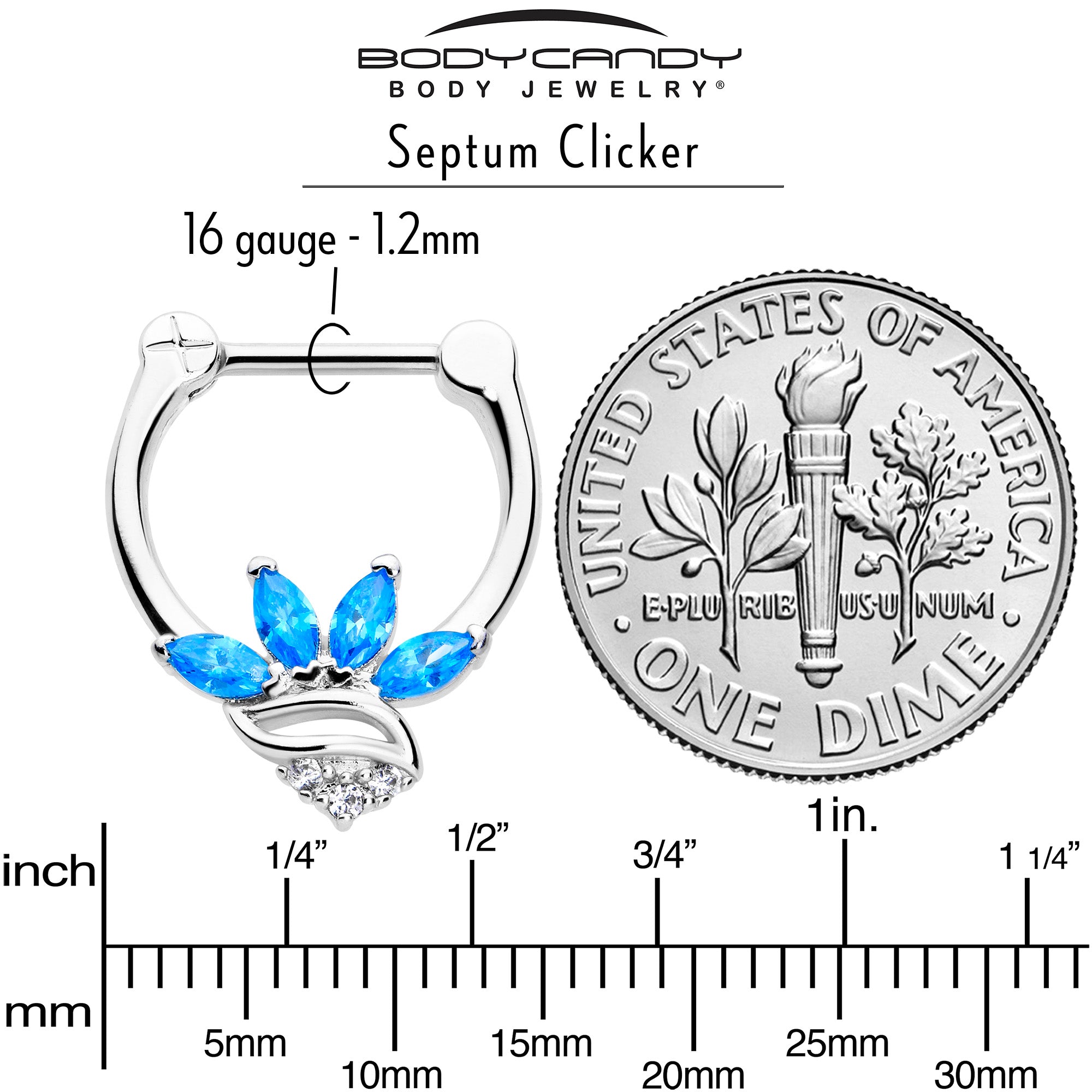 16 Gauge 5/16 Blue CZ Gem Swirl Fan Cartilage Clicker