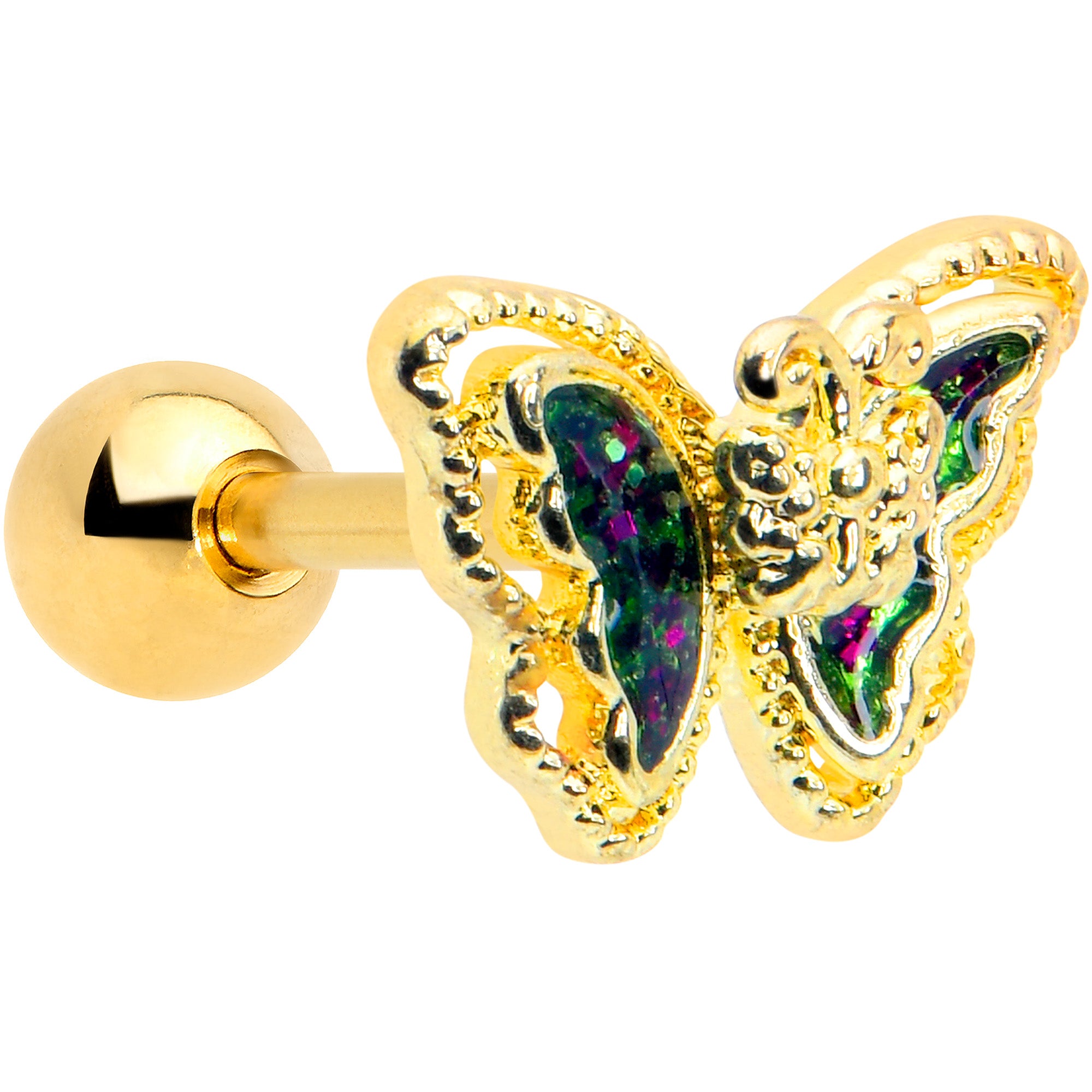 16 Gauge 1/4 Vitrail Gem Gold Tone Classic Butterfly Cartilage Earring