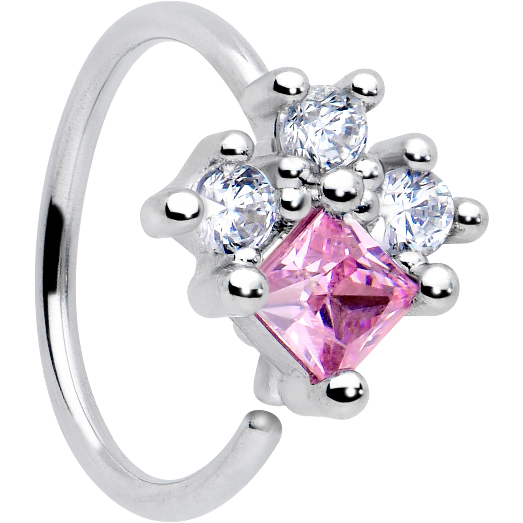 20 Gauge 5/16 Clear Pink CZ Gem Rhombus Nose Hoop