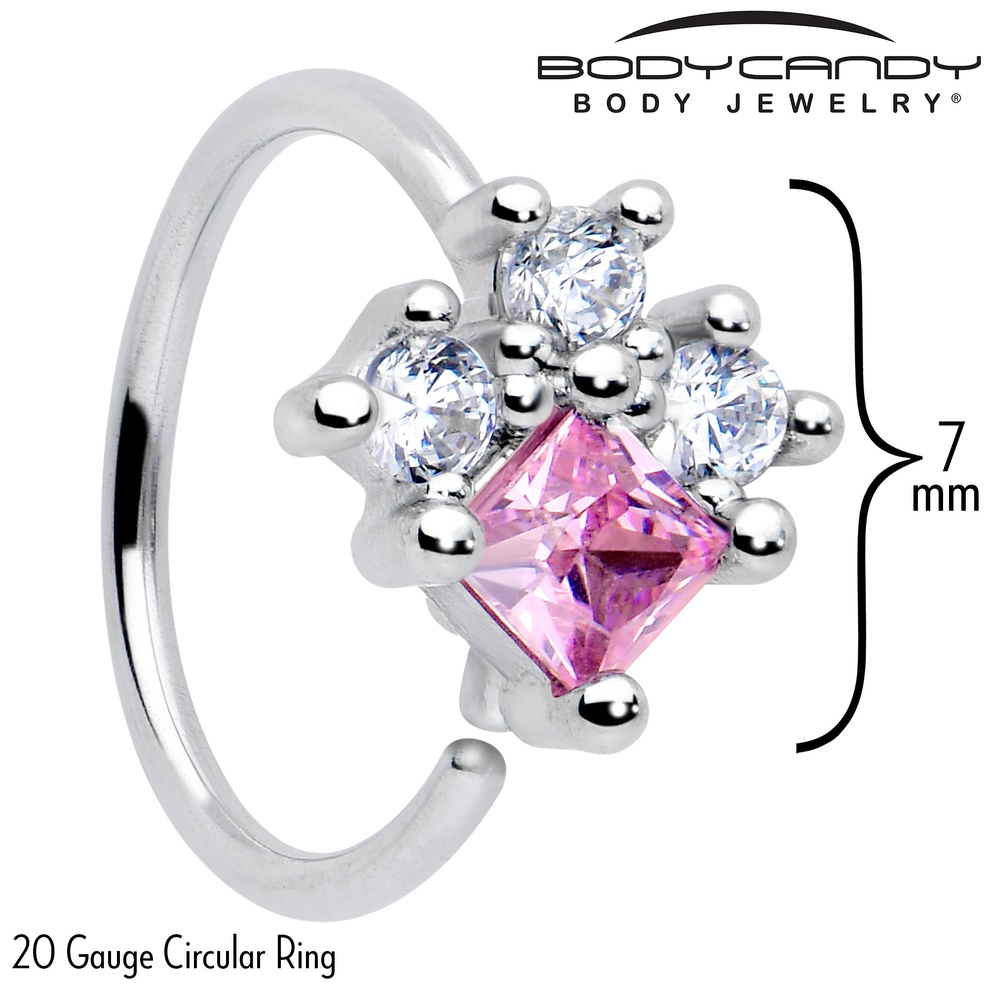 Clear Pink CZ Gem Rhombus 20 Gauge 5/16 Nose Hoop