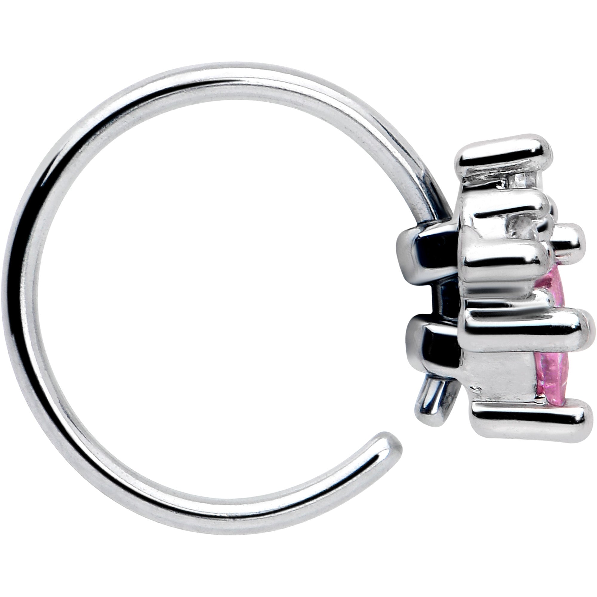 Clear Pink CZ Gem Rhombus 20 Gauge Nose Hoop