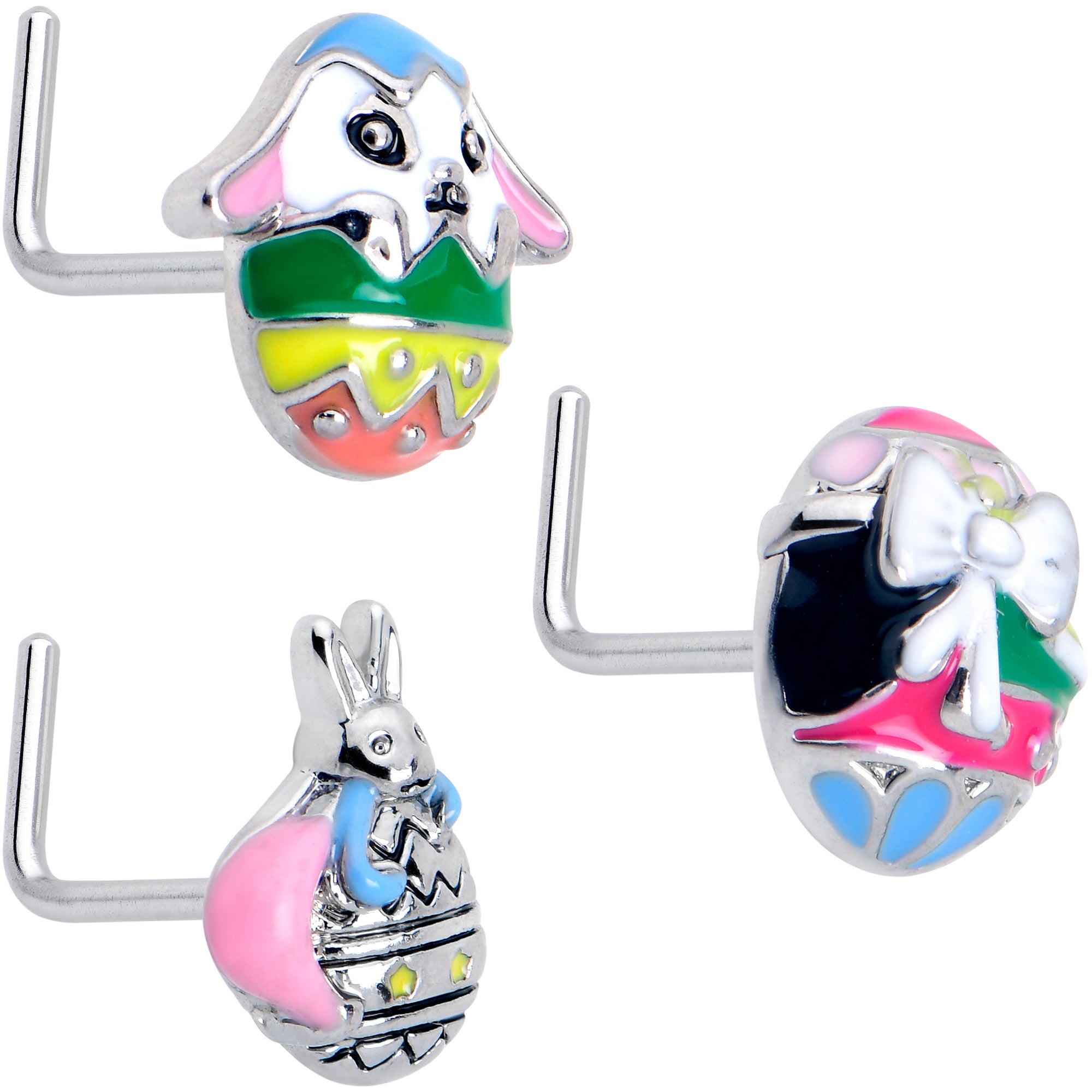 20 Gauge 7mm Easter Egg Bunny L Shape Nose Ring Set of 3