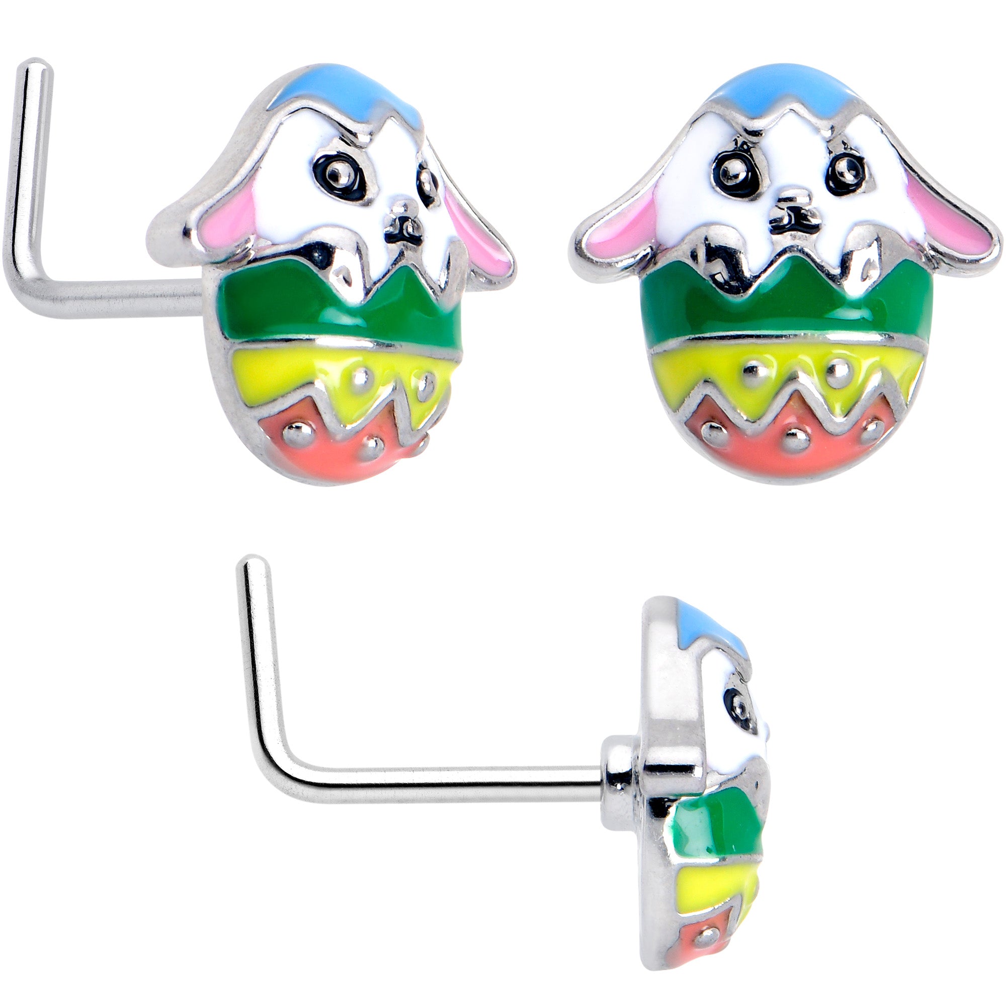 20 Gauge 7mm Easter Egg Bunny L Shape Nose Ring Set of 3