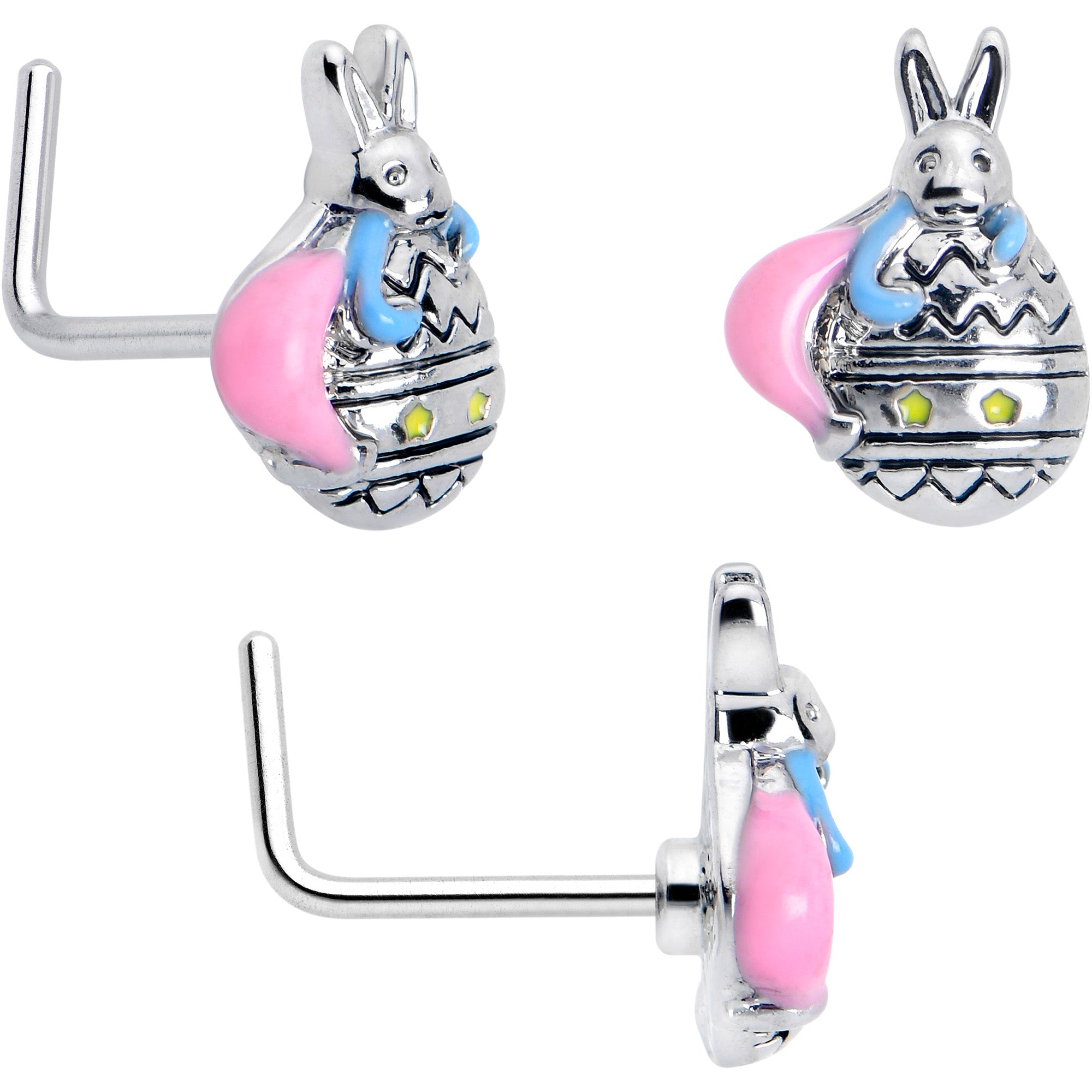 20 Gauge 7mm Easter Egg Bunny L Shape Nose Ring Set of 3