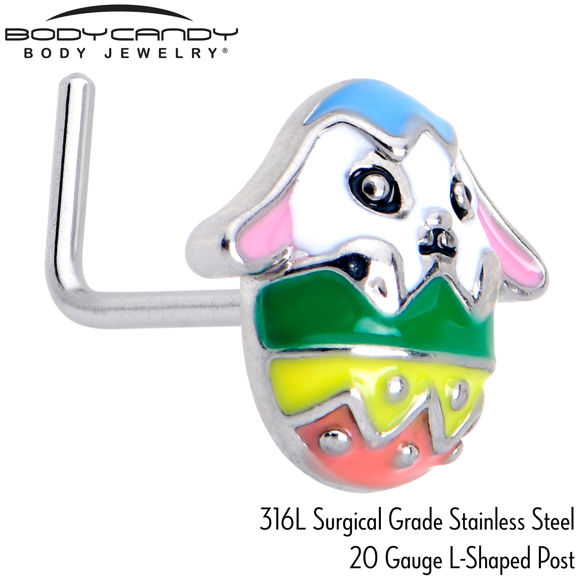 20 Gauge 7mm Easter Egg Bunny L Shape Nose Ring Set of 3