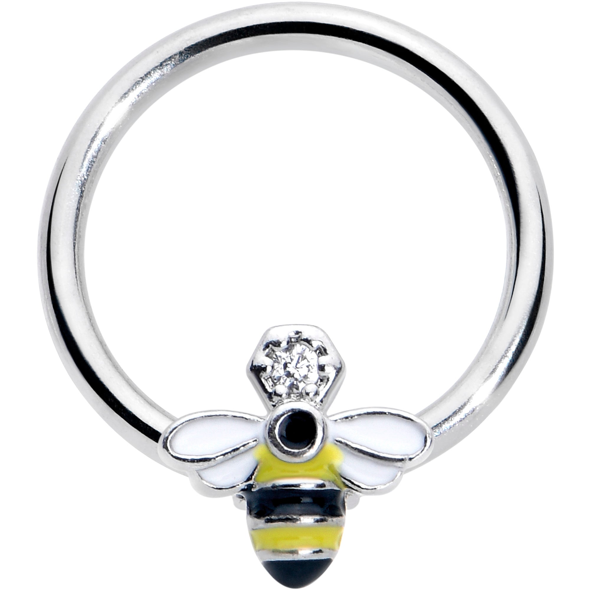 16 Gauge 3/8 Clear CZ Gem Bee Sweet BCR Captive Ring