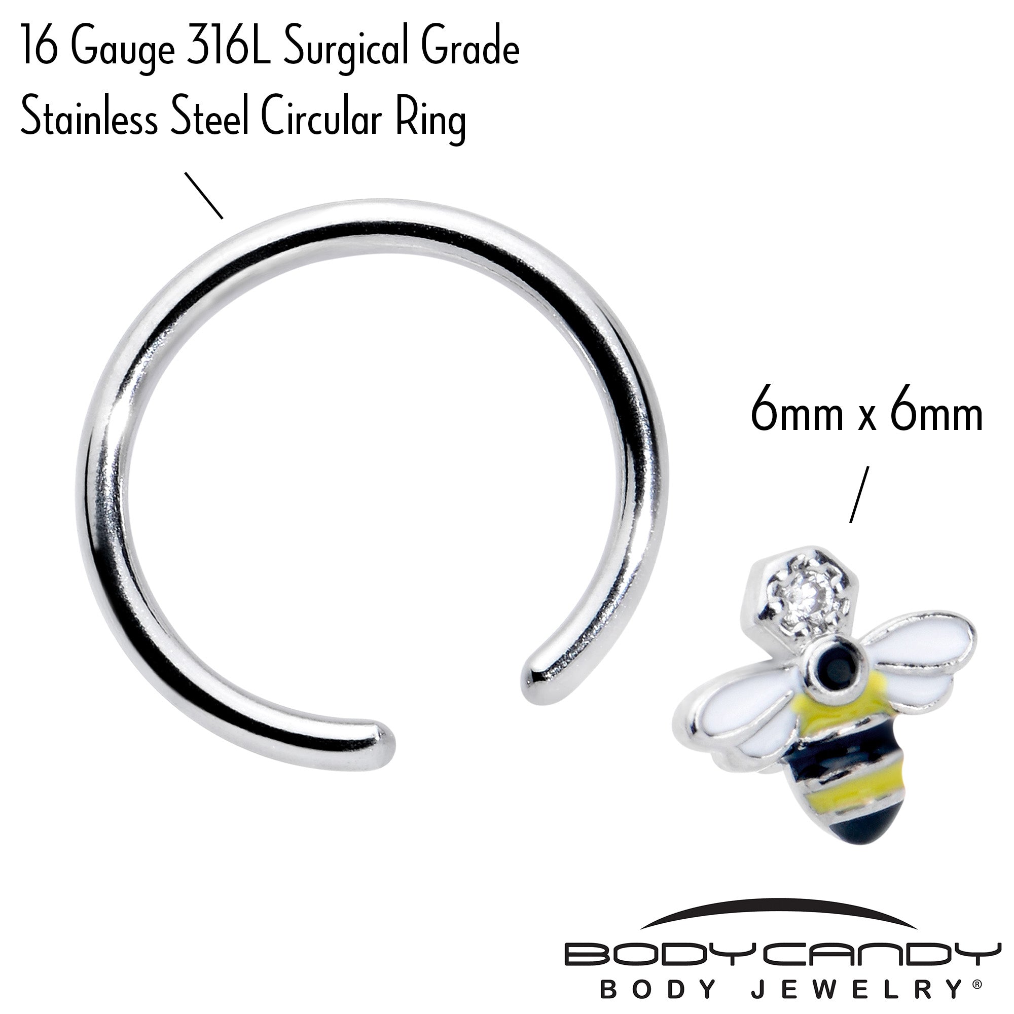 16 Gauge 3/8 Clear CZ Gem Bee Sweet BCR Captive Ring