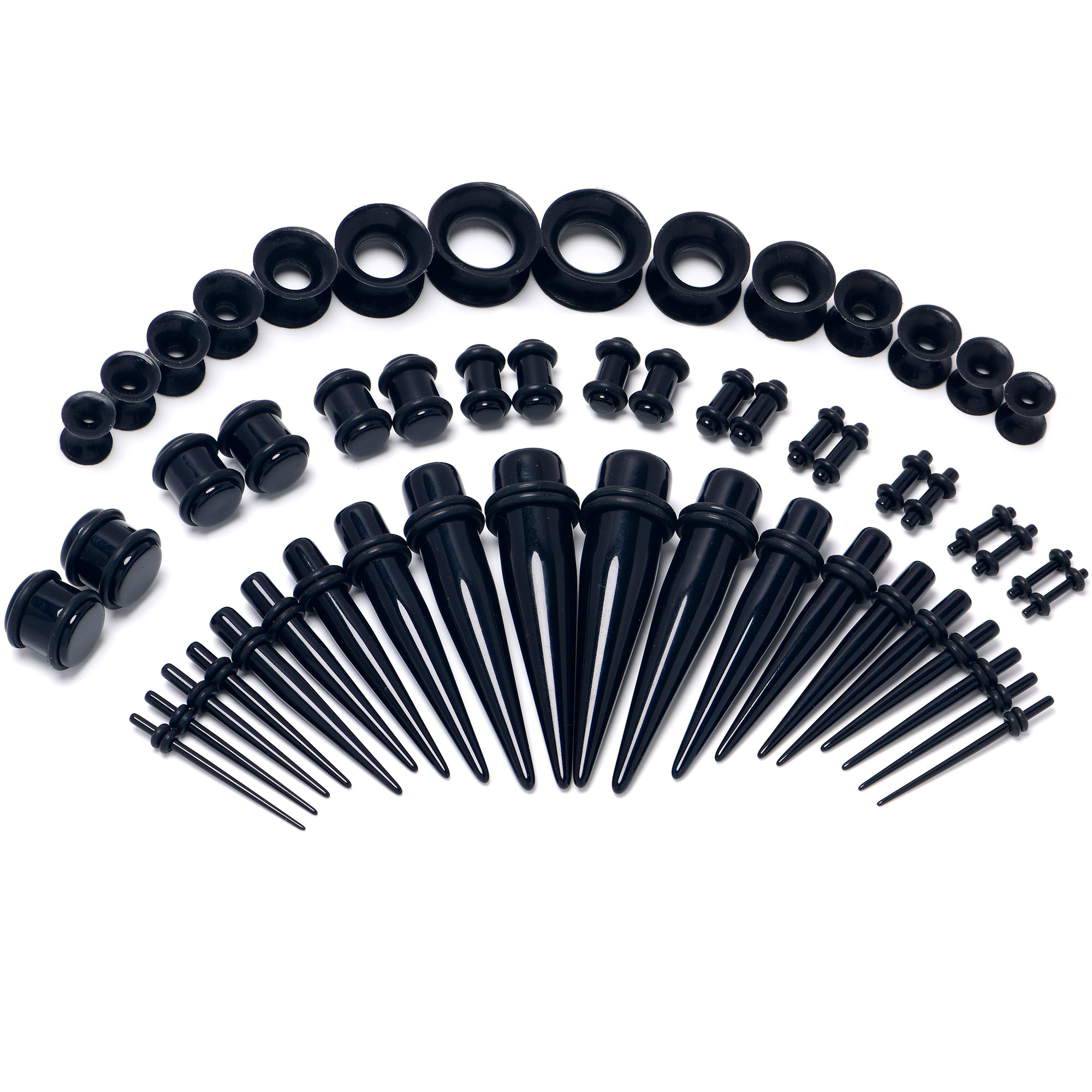 14 Gauge to 1/2 Black Acrylic 54 Piece Ear Stretching Kit with Jojoba Oil