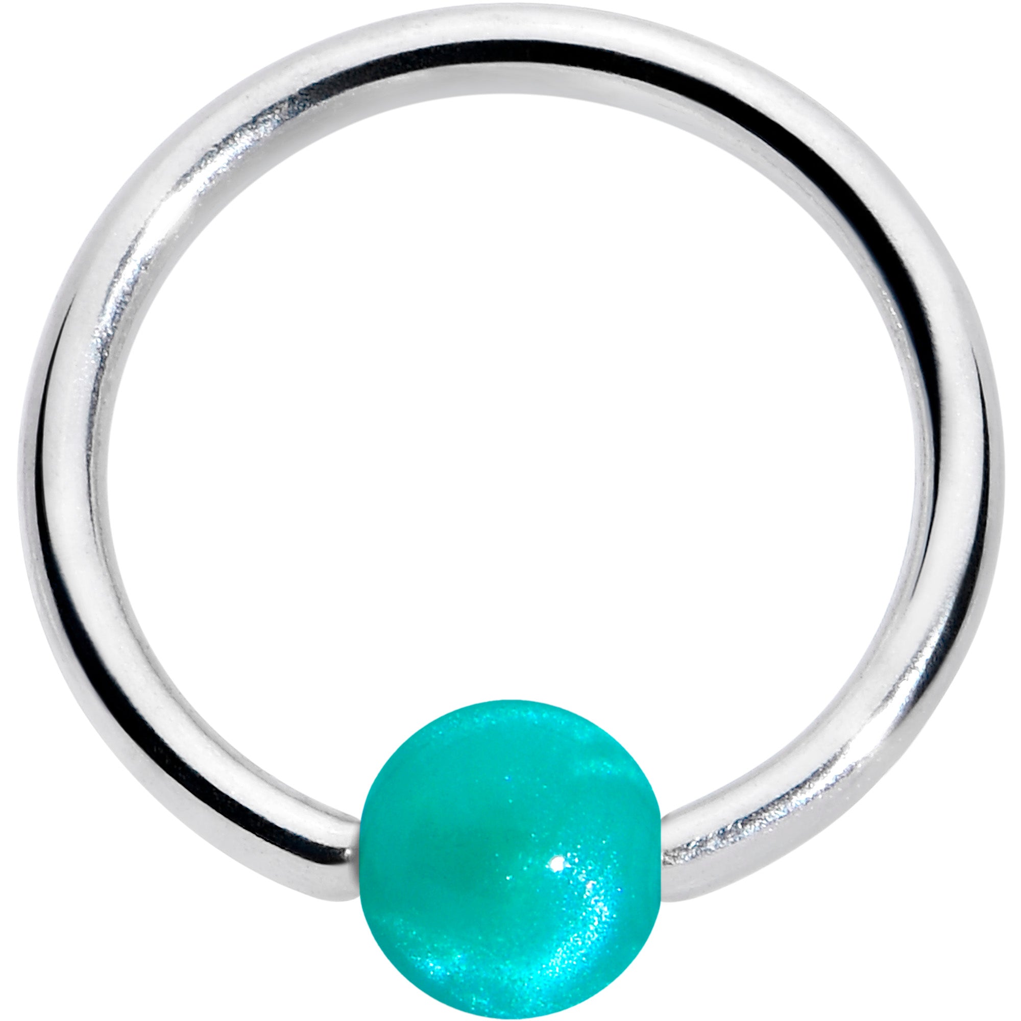 16 Gauge 3/8 Simple Opaque Teal Green Ball BCR Captive Bead Ring