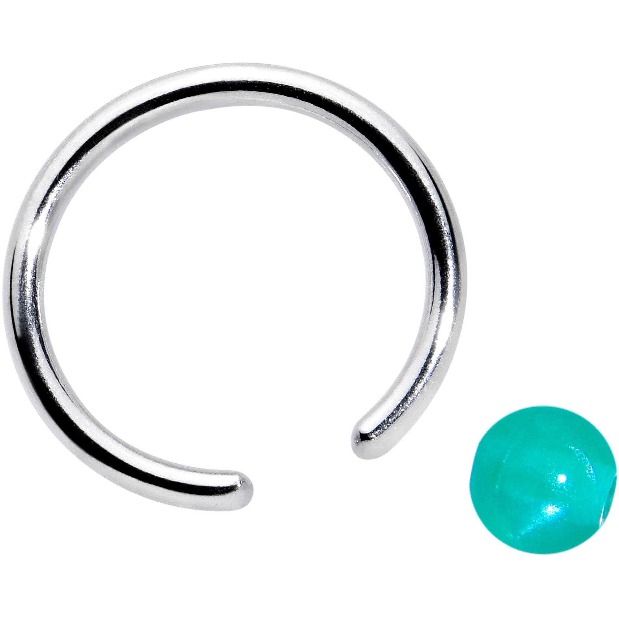 16 Gauge 3/8 Simple Opaque Teal Green Ball BCR Captive Bead Ring