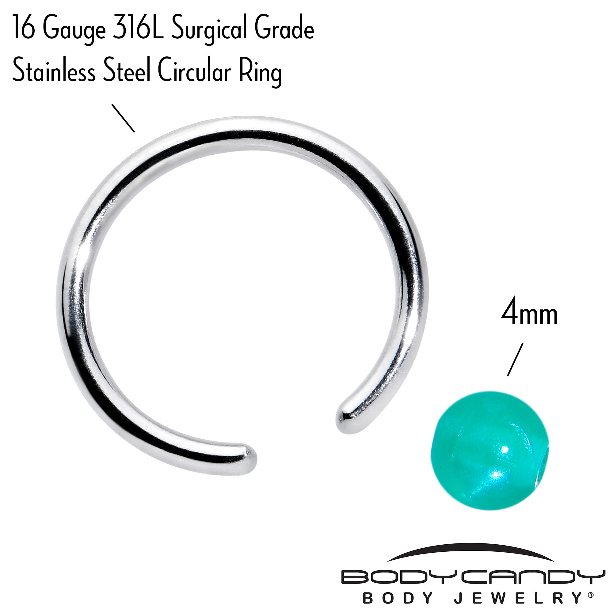 16 Gauge 3/8 Simple Opaque Teal Green Ball BCR Captive Bead Ring