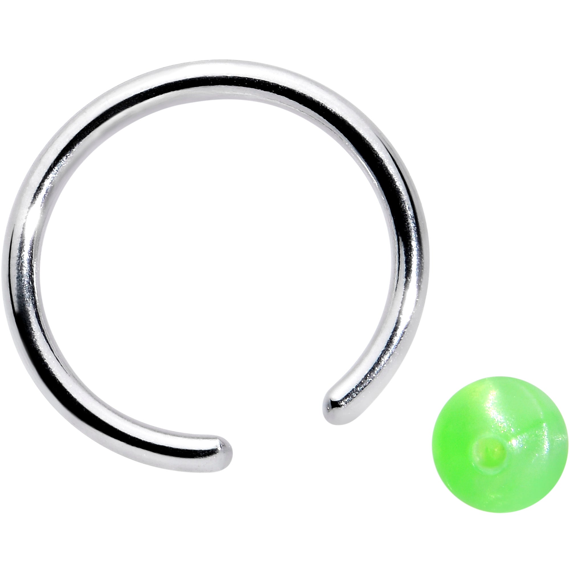 16 Gauge 3/8 Simple Opaque Bright Green Ball BCR Captive Bead Ring