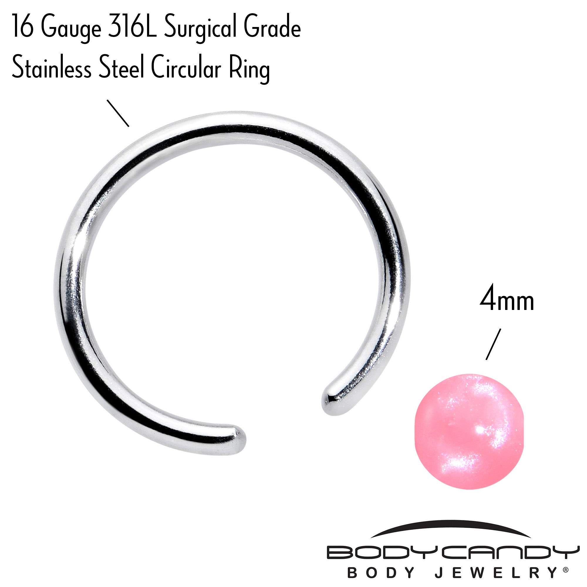 16 Gauge 3/8 Simple Opaque Pink Ball BCR Captive Bead Ring