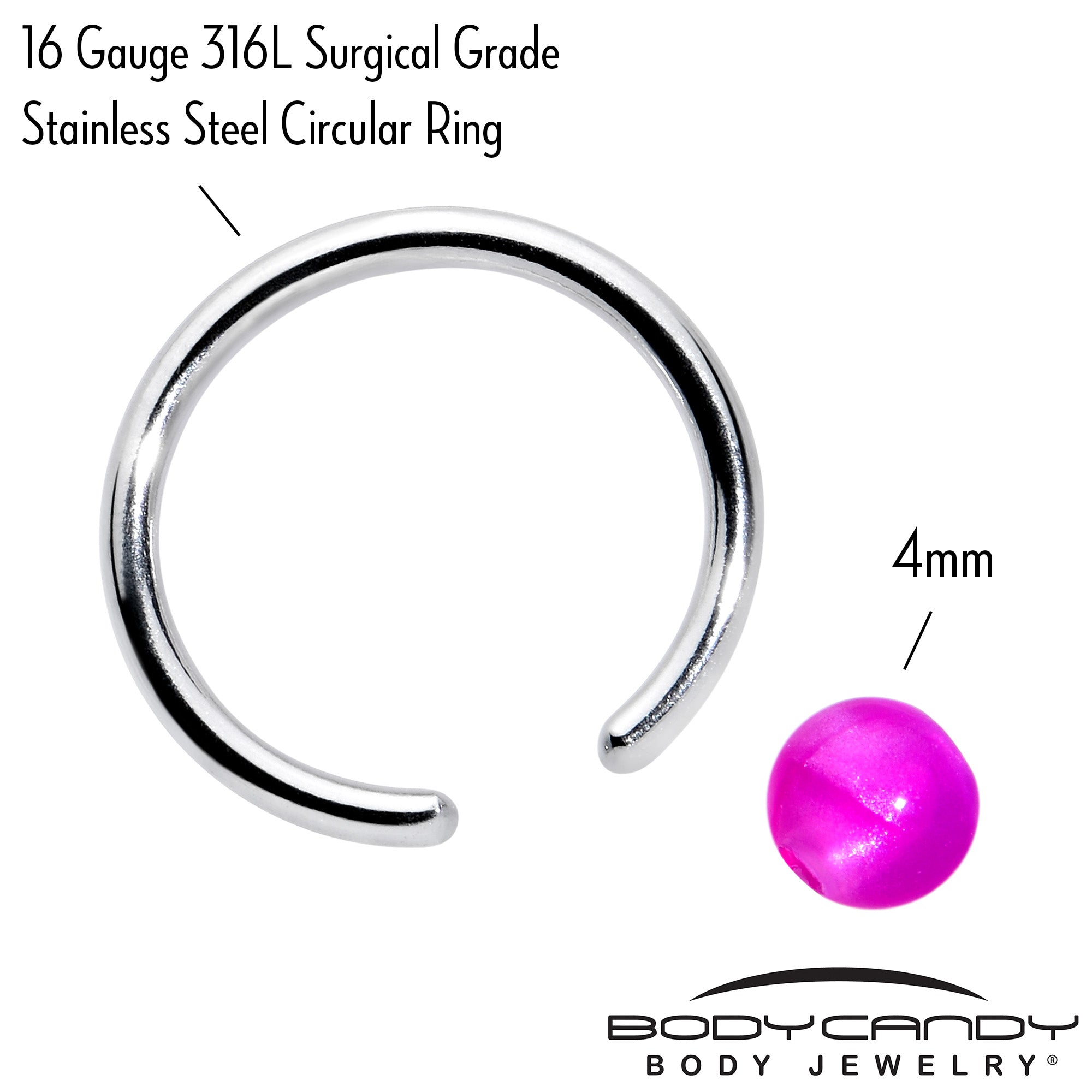 16 Gauge 3/8 Simple Opaque Purple Ball BCR Captive Bead Ring