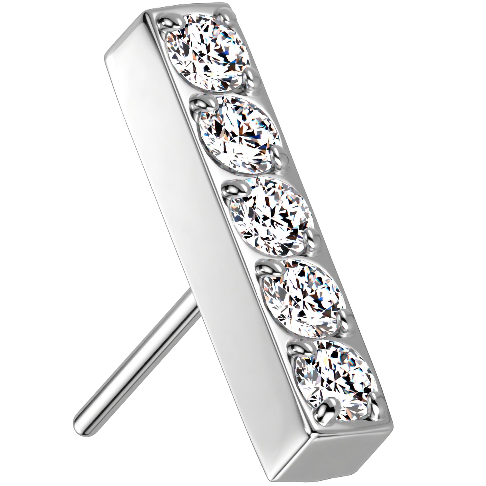 Clear CZ Gem ASTM F-136 beauty bar flatback earring with push-in top