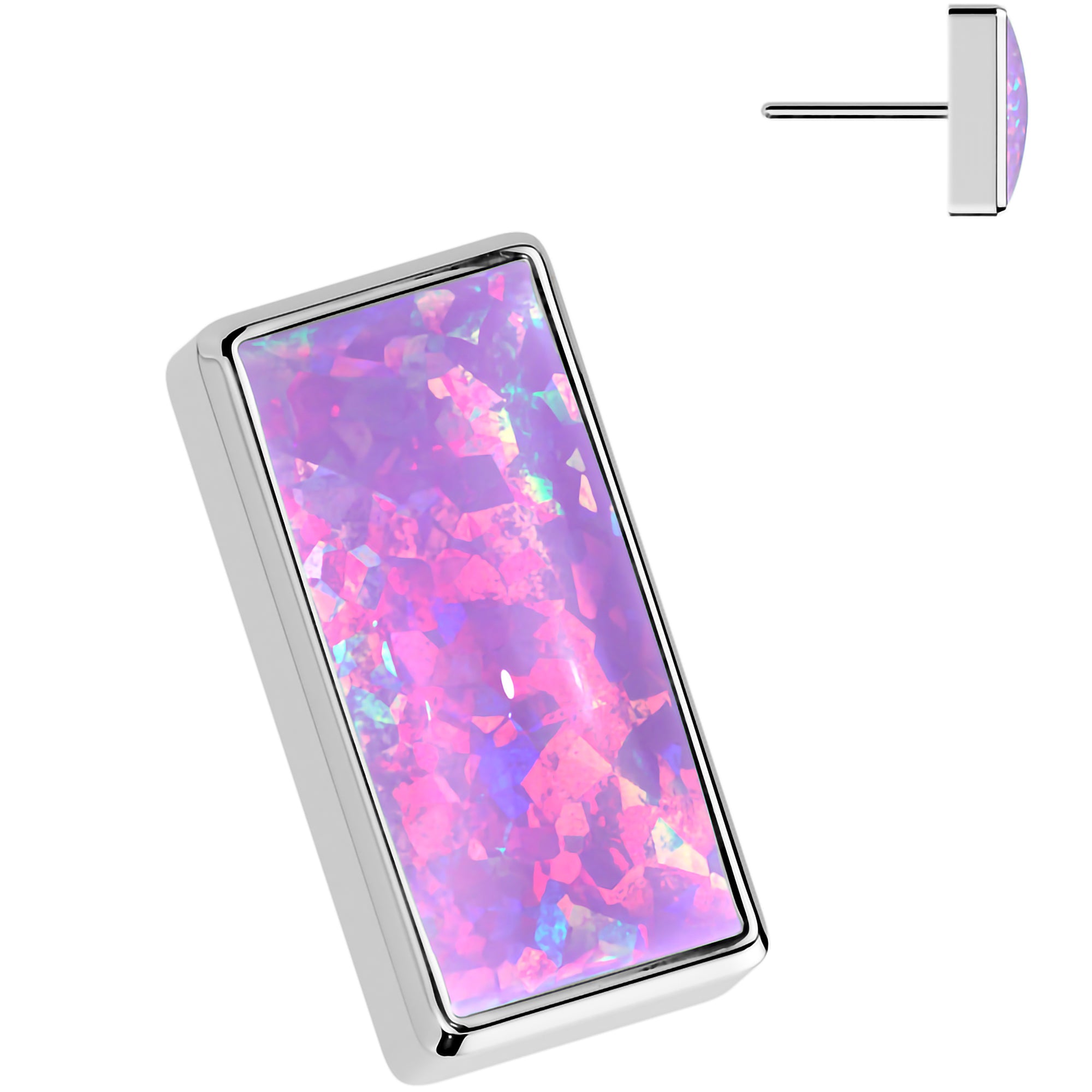 Purple Synthetic Opal Bar Flatback Earring with Push In Top