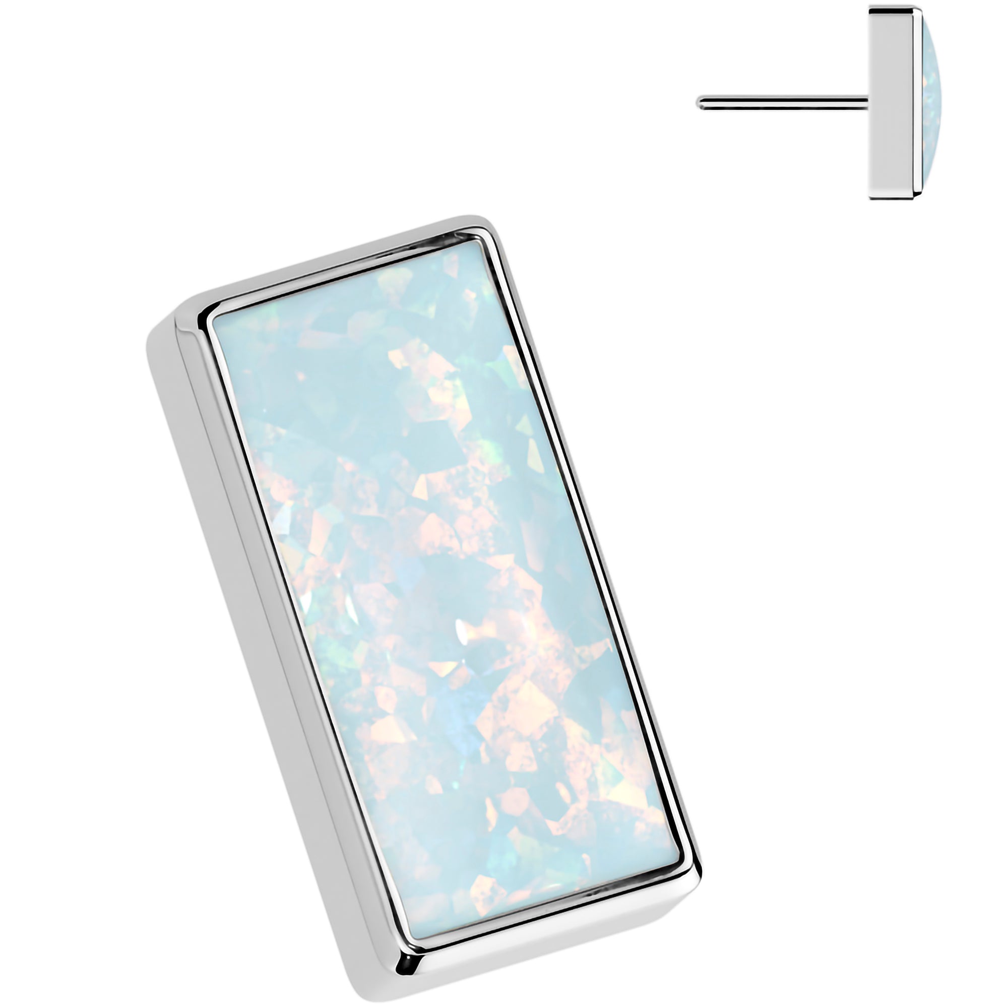 White Synthetic Opal Bar Earring Flatback Push-In Top