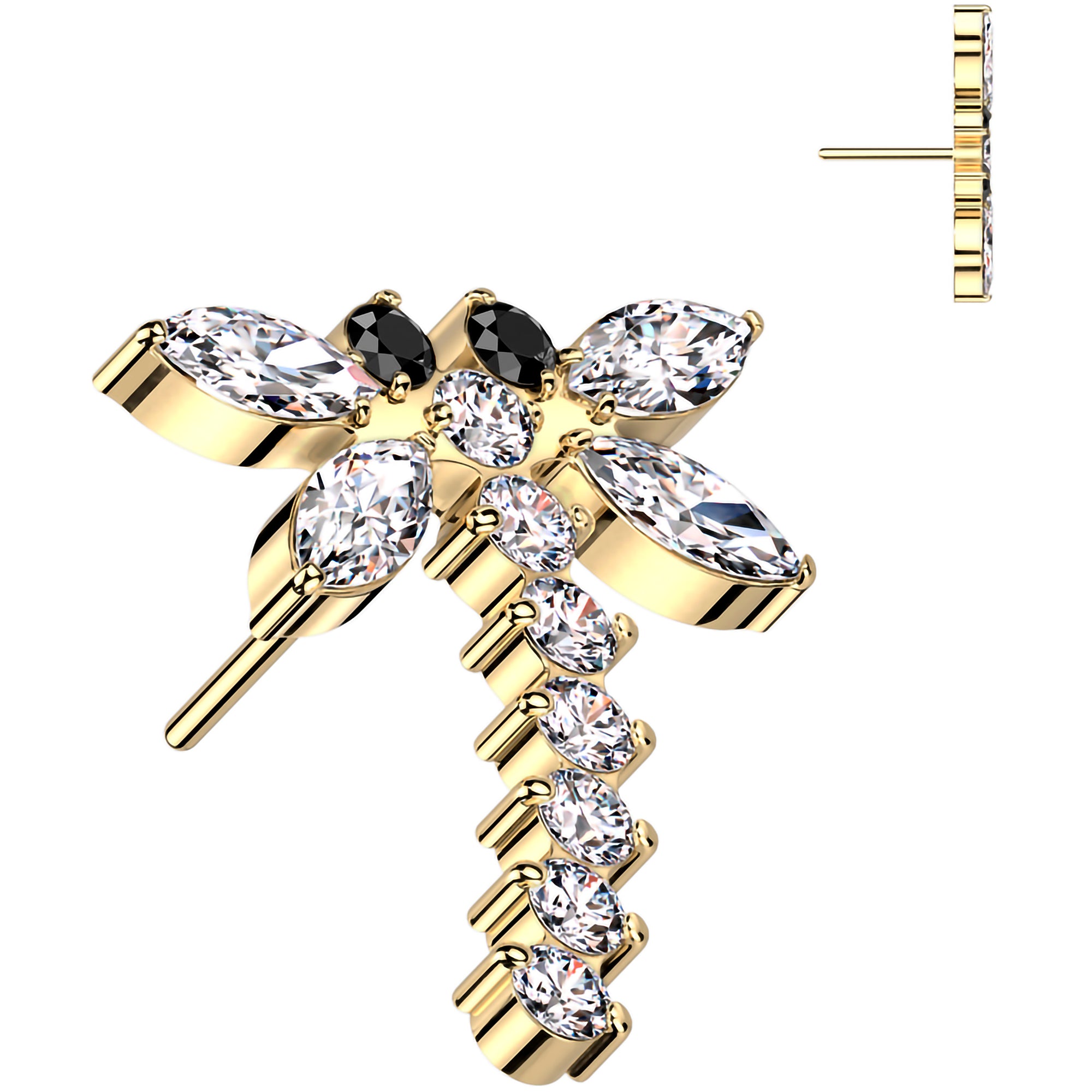 Clear CZ Gem Golden Dragon Flatback Earring with Push In Top