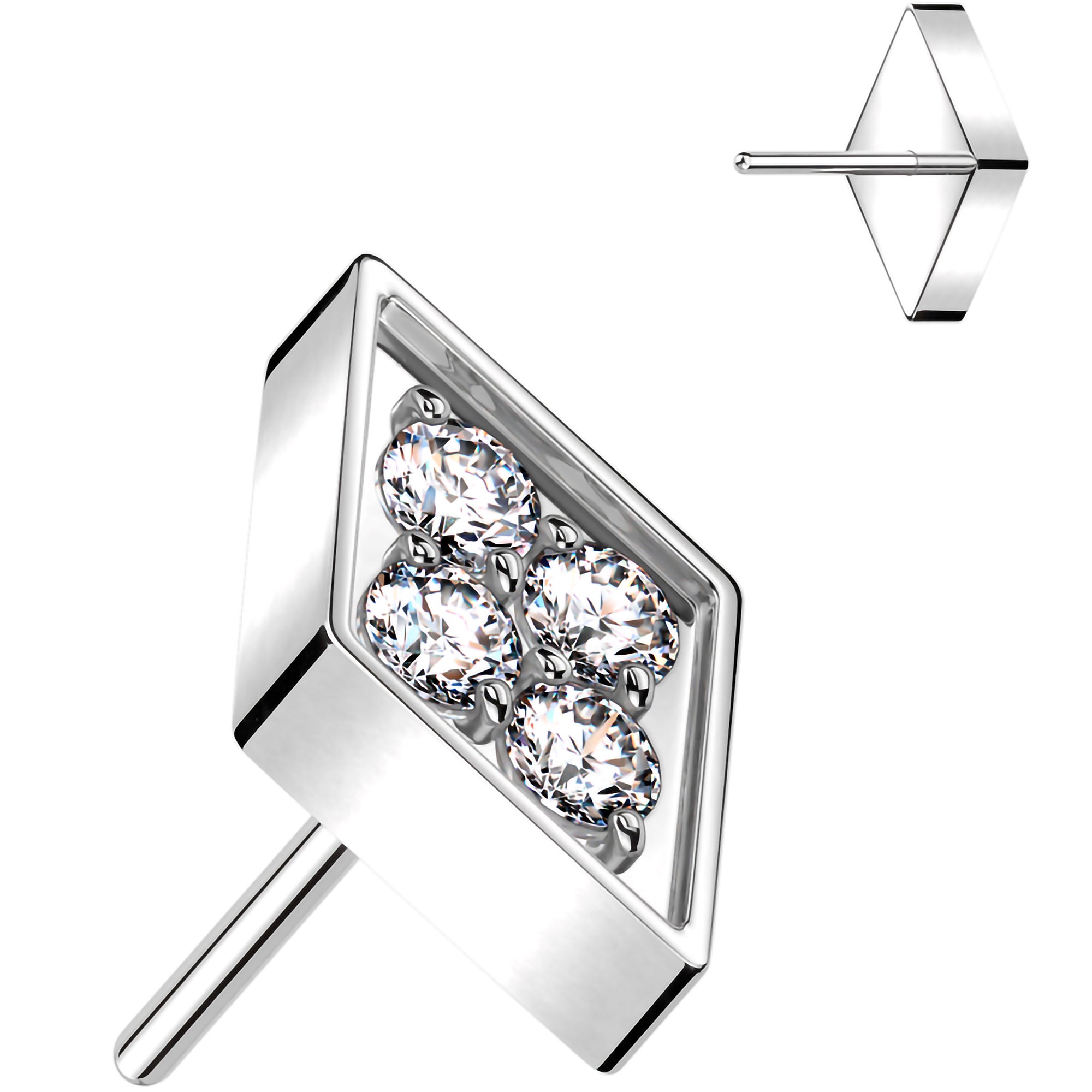 Clear CZ Gem Rhombus Flatback Earring with Push In Top