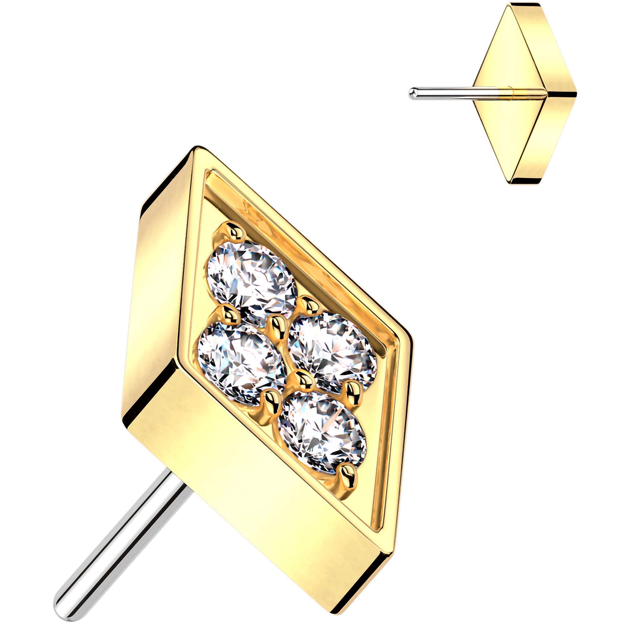 Clear CZ Gem Golden Rhombus Flatback Earring Push In Top