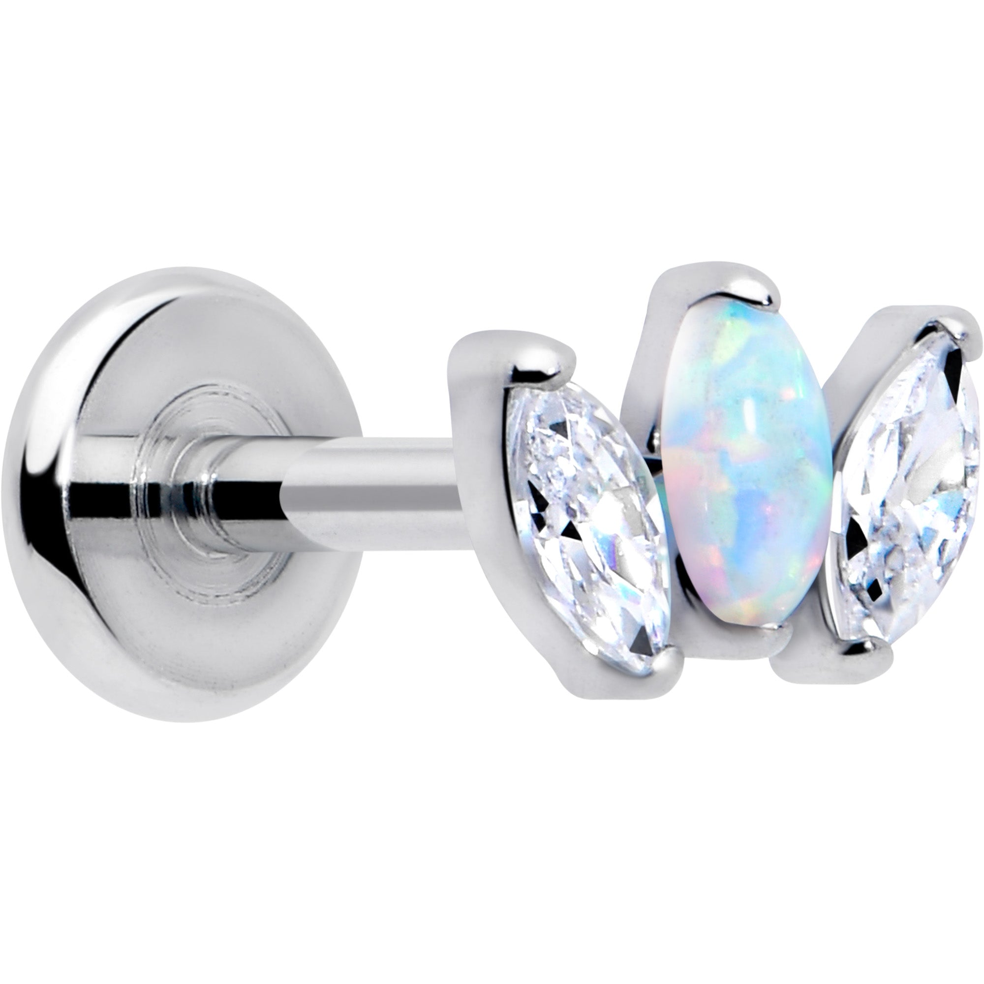 Titanium Internally Threaded Flat Back Stud 18 Gauge Fancy CZ Opal