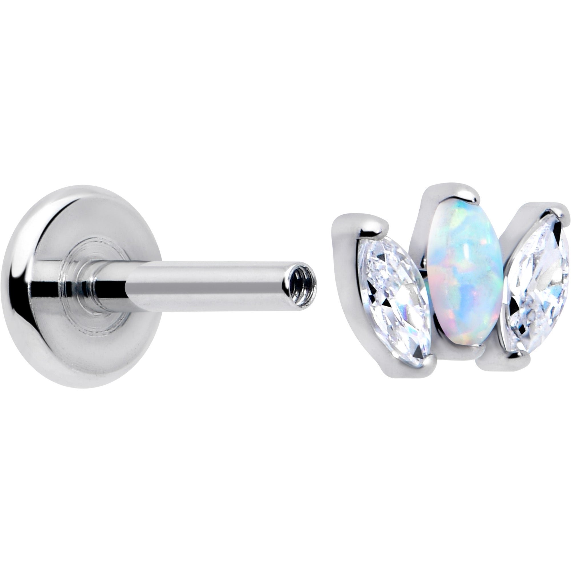 18 Gauge Titanium Flat Back Stud with Fancy CZ Opal