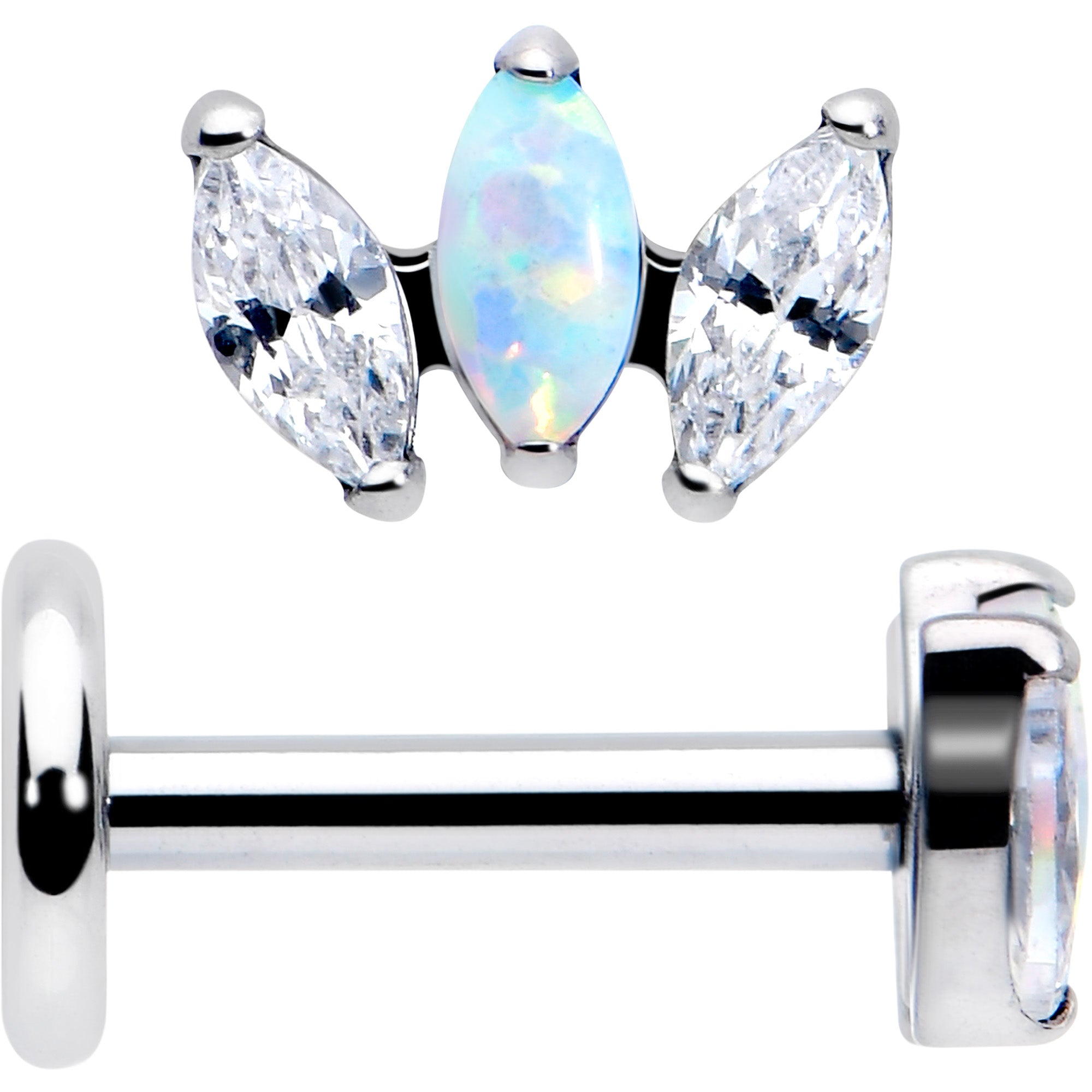 Titanium Flat Back Stud 18 Gauge with Fancy CZ Opal