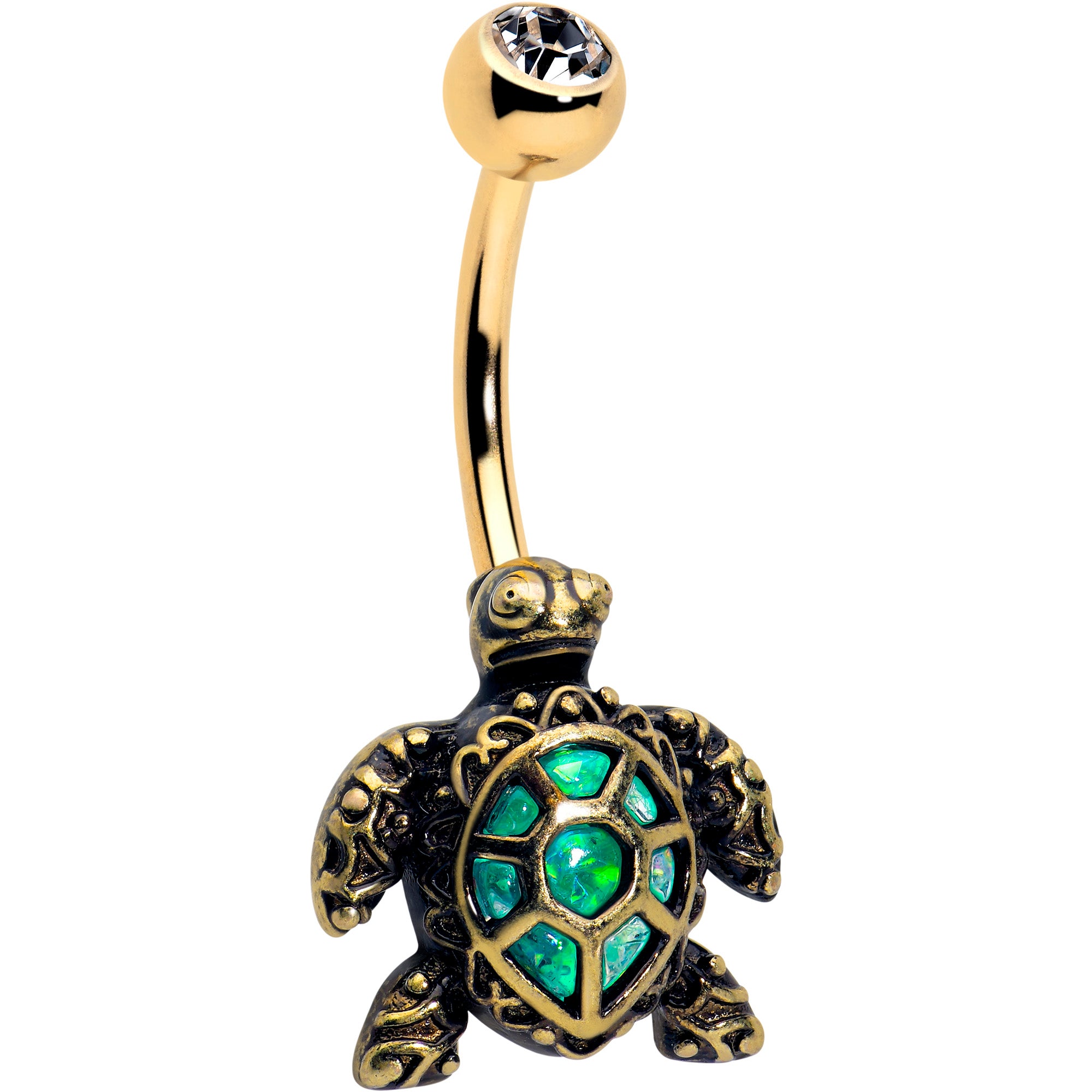 Clear CZ Gem Gold Tone Anodized Sea Turtle Belly Ring