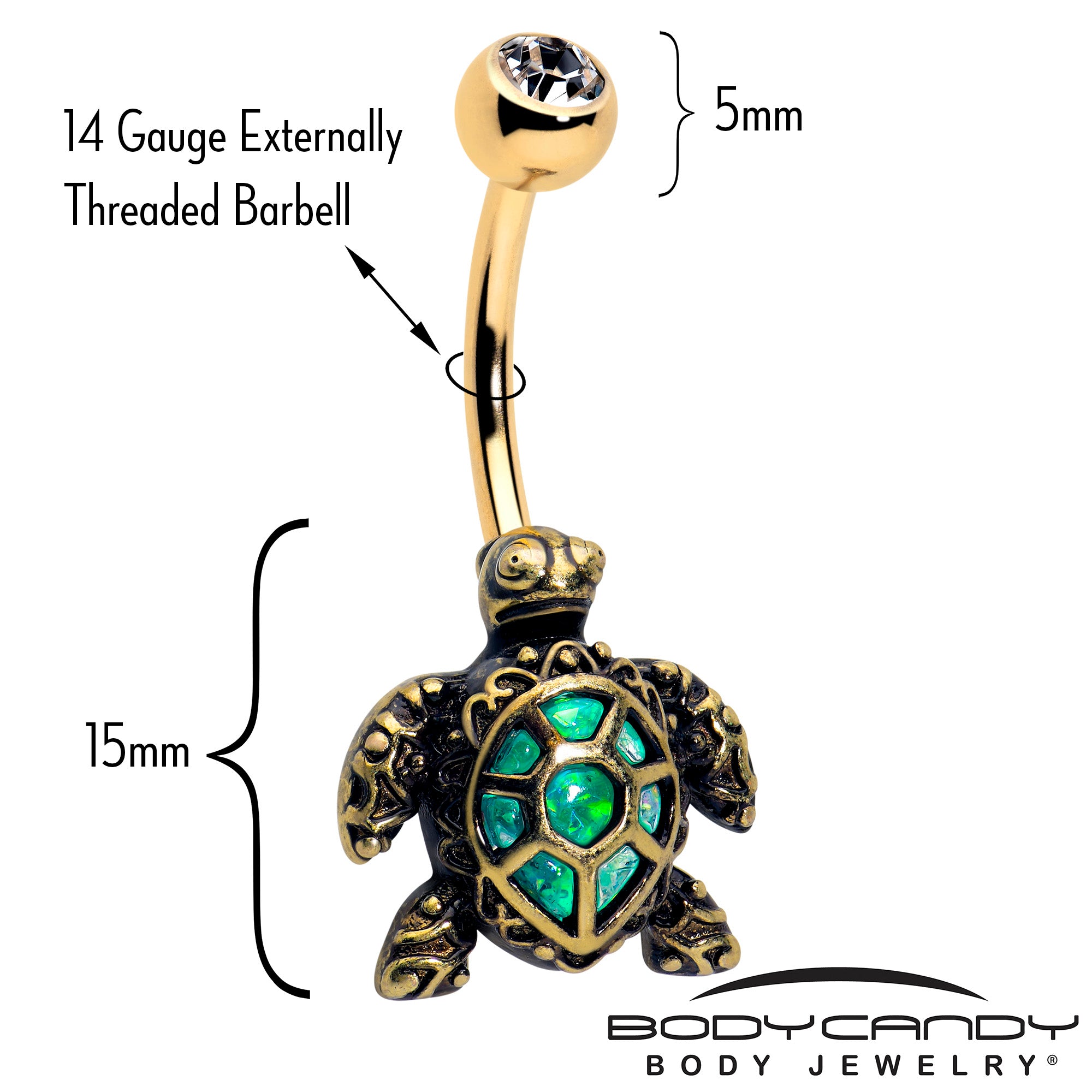 Clear CZ Gem Sea Turtle Belly Ring in Gold Tone