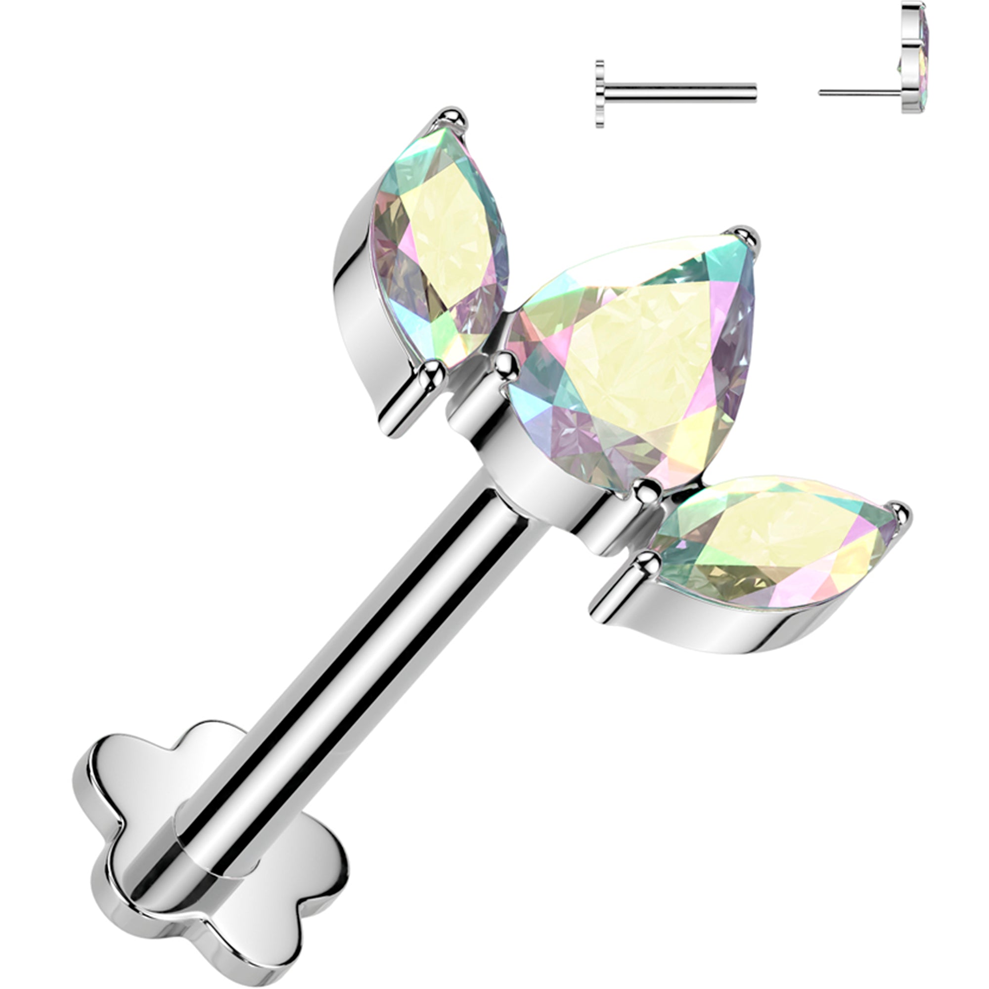 16 Gauge 5/16 Aurora CZ Gem Oval Trio Medical Grade Titanium Reversible Flat Back Earring